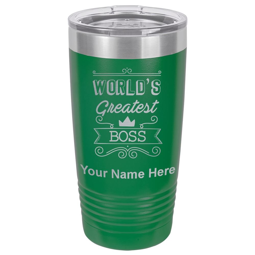 LaserGram 20oz Vacuum Insulated Stainless Steel Tumbler Mug with Personalized Engraving - Perfect Gift for Bosses, Fathers Day, Office & Home Use (Green)