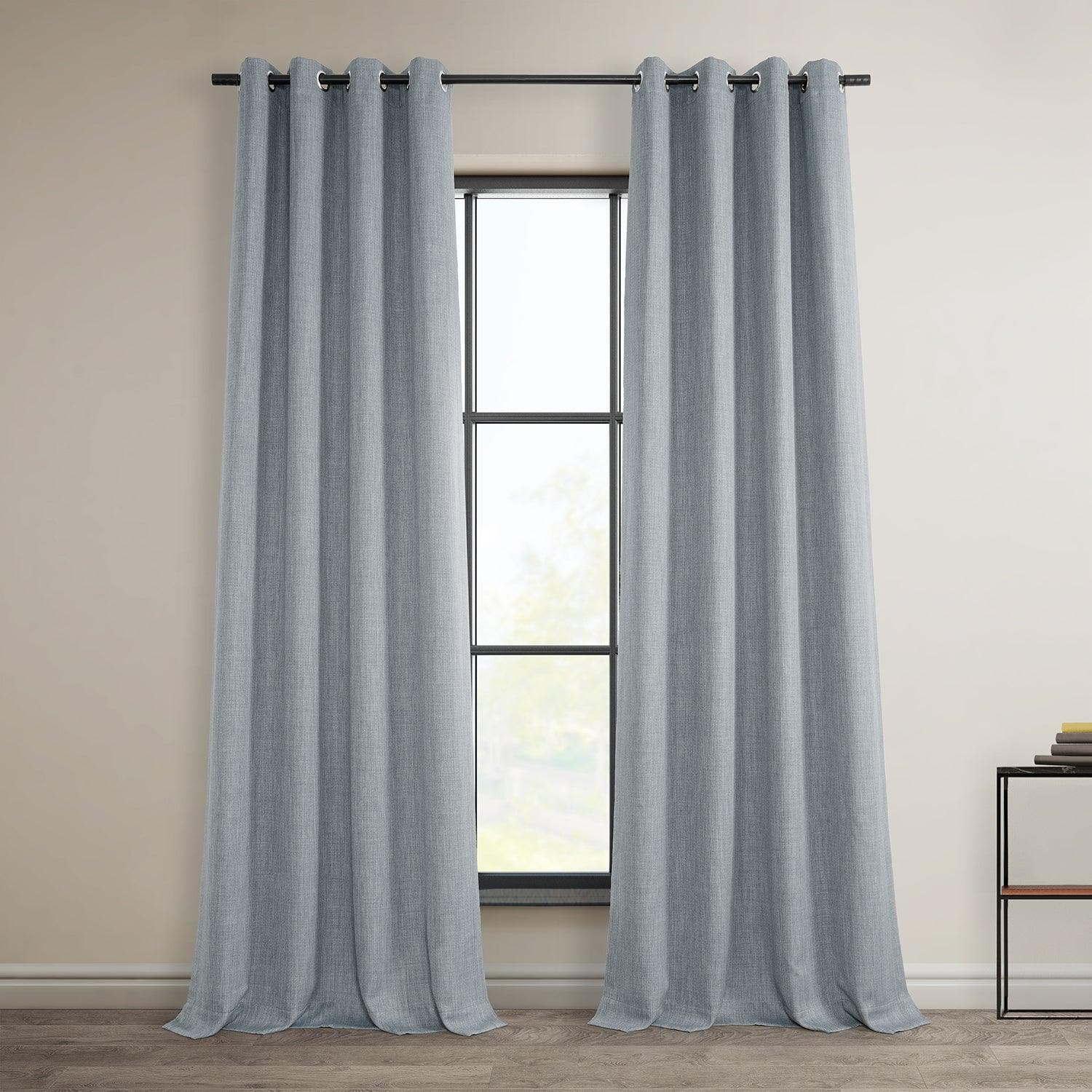 Heather Grey Grommet Textured Faux Linen Blackout Curtains for Bedroom - Thermal Insulated Window Drapes for Living Room & Nursery, Noise Reducing Room Darkening Panels (84 Inch Length)