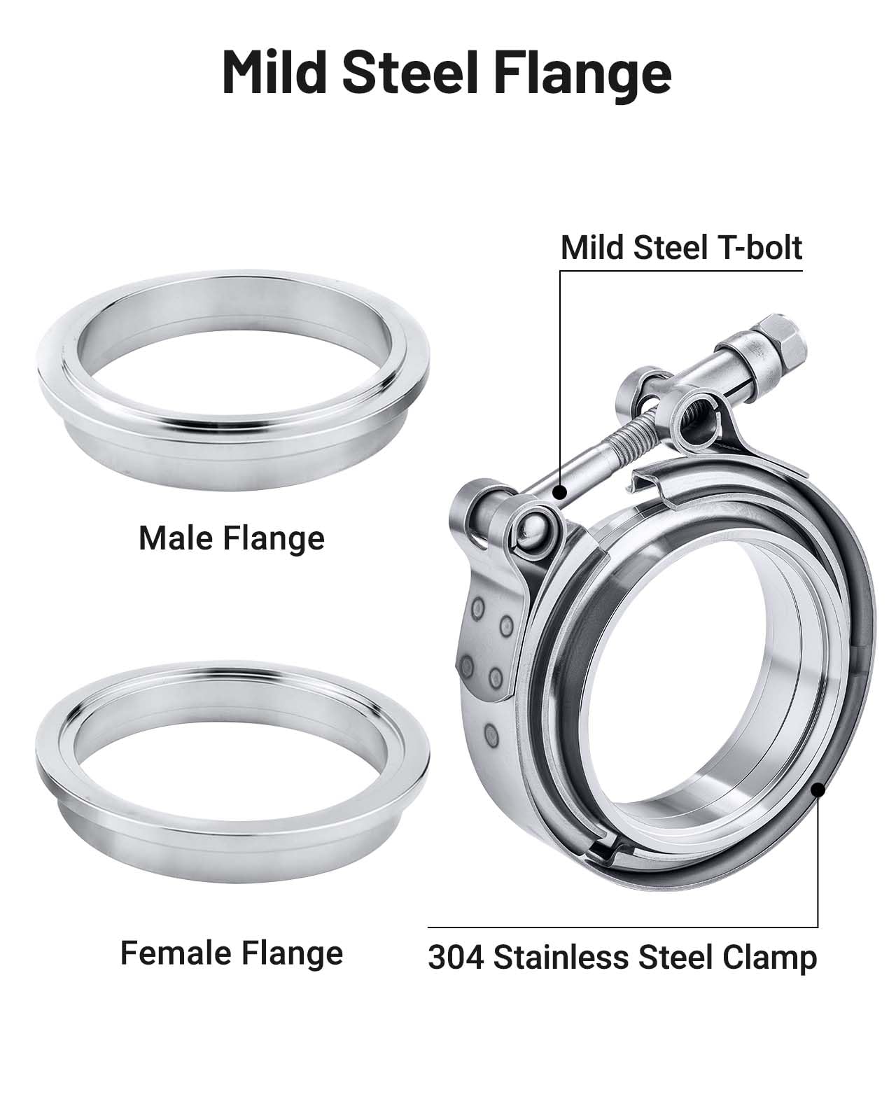 EVIL ENERGY 3.0 Inch V Band Clamp - Stainless Steel Exhaust Clamp with Flange Flat Mild Steel - Perfect for Turbocharger & Performance Exhaust Systems