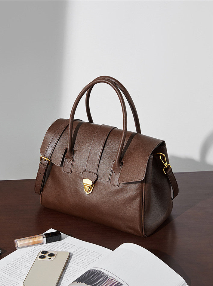 Stylish Leather Flap Work Bag for Women - Professional Office Tote with Multiple Pockets - Perfect for Business, Commuting & Travel