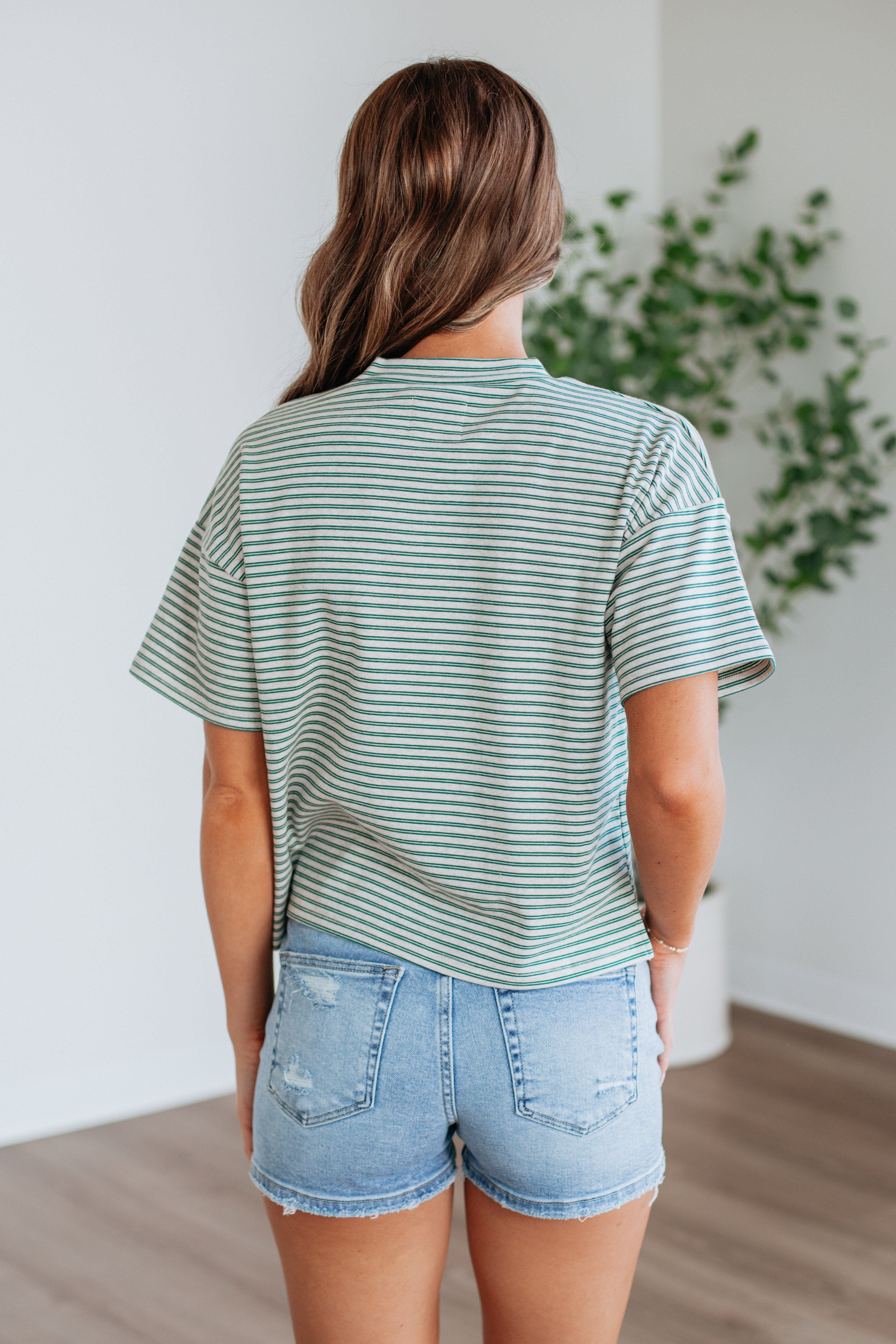 Allie Striped Women's Top in Hunter Green Mix - Casual & Chic Blouse for Everyday Wear, Office, or Date Night