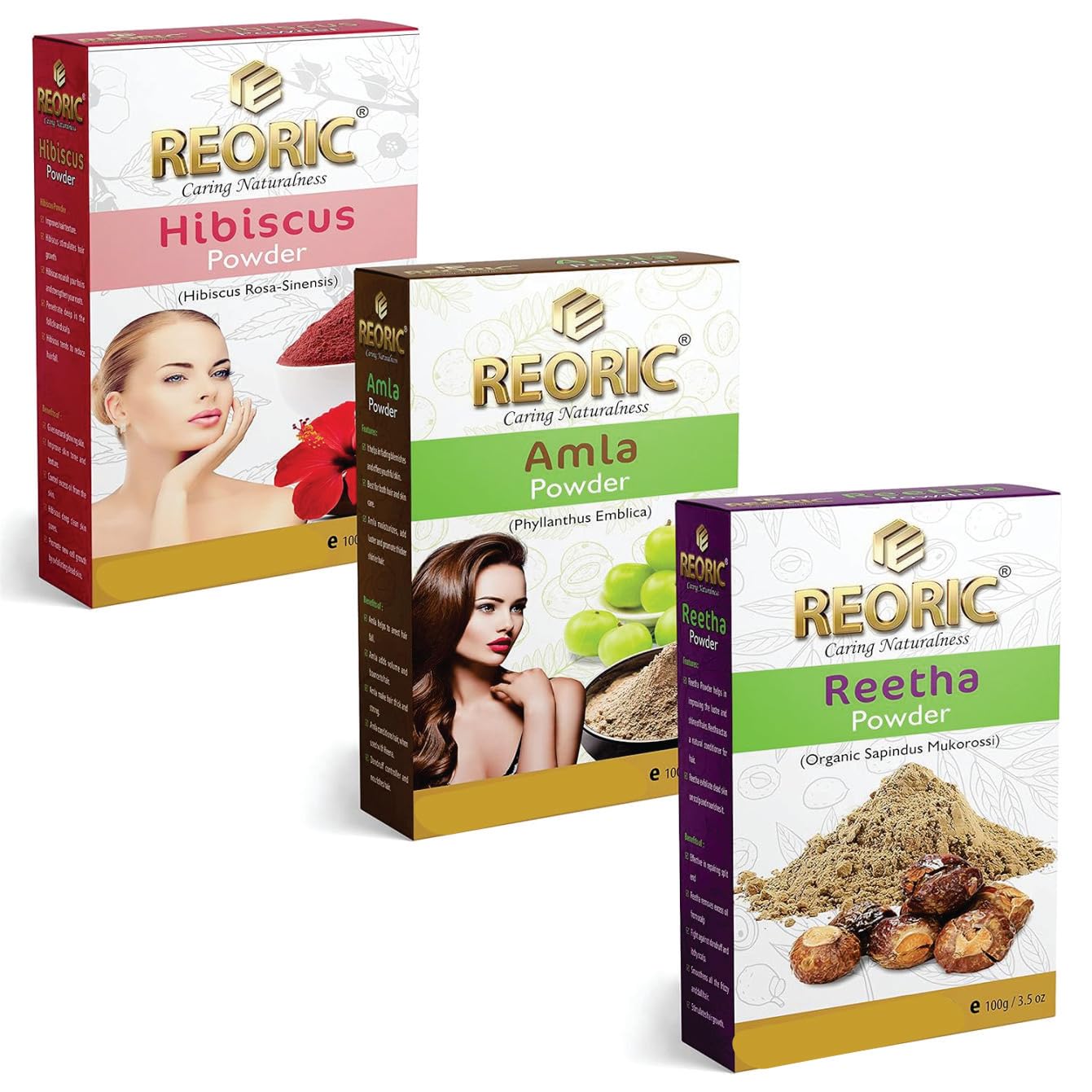 Organic Reetha Amla Hibiscus Hair Powder (300g, Pack of 3) | Natural Shikakai Soap Nuts & Indian Gooseberry Powder for Hair Growth & Scalp Care | DIY Herbal Shampoo, Hair Mask & Ayurvedic Treatment