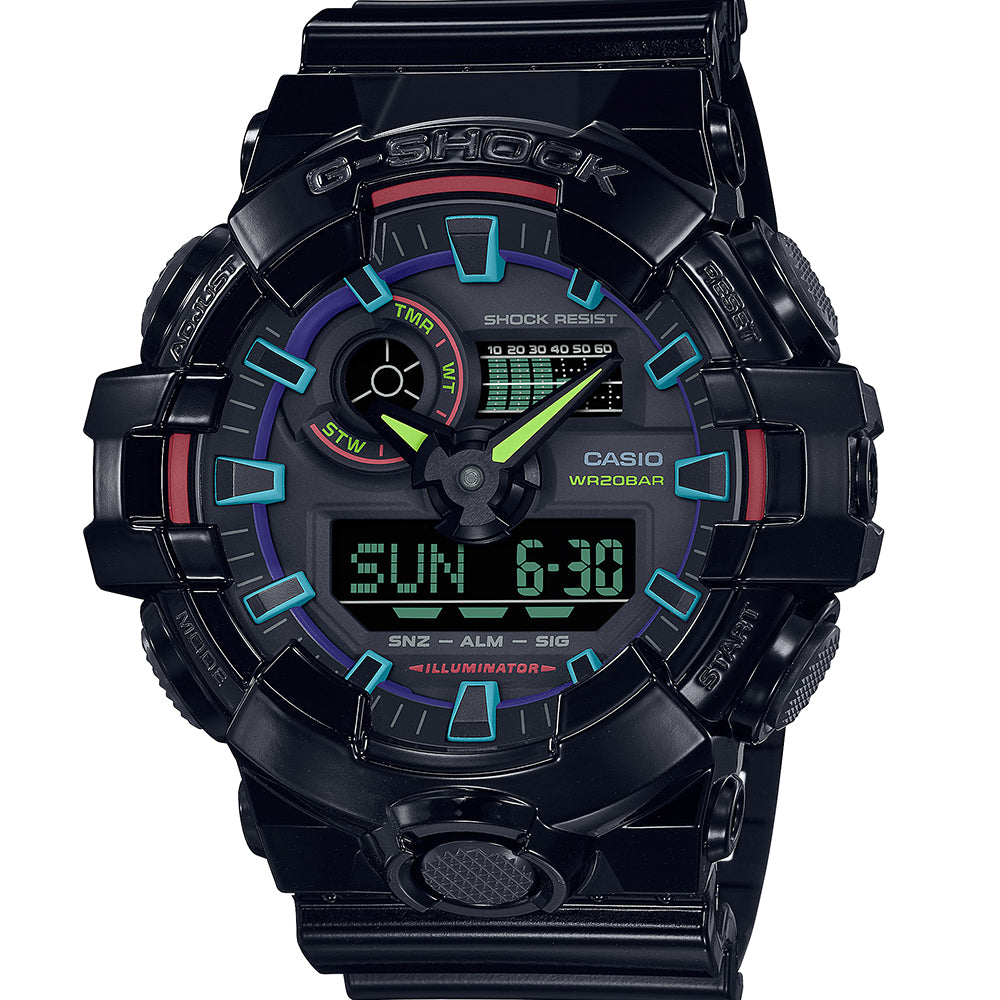 Casio G-Shock GA700RGB-1 Rainbow Digital Watch for Men - Bold Color Display, Shock Resistant, Waterproof - Perfect for Gamers, Outdoor Adventures & Street Fashion