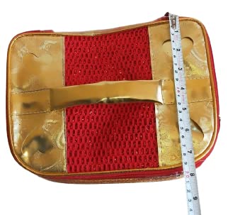 Salvus APP SOLUTIONS Adjustable Makeup Organizer Case - Cosmetic Storage Pouch for Women & Girls, Jewelry Accessories Organizer (Golden & Red, 10x7 Inch) - Perfect for Travel, Home Vanity & Daily Use