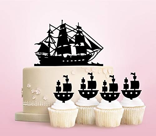 Pirate Ship Cake Topper Set - 11pcs Acrylic Cupcake Toppers for Wedding, Birthday & Party Decorations | Perfect for Nautical Theme Celebrations, Baby Showers and Special Events