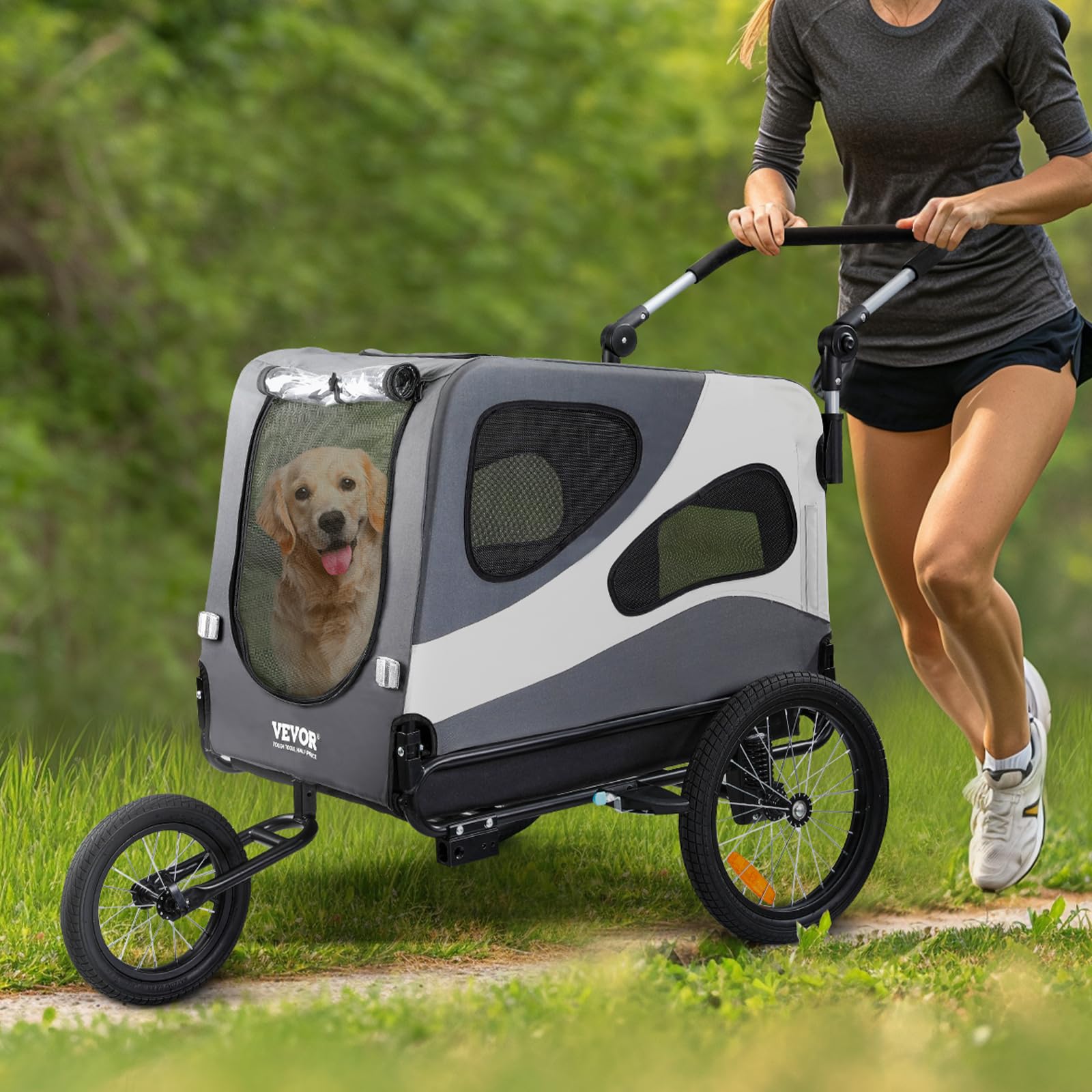 VEVOR 2-in-1 Dog Bike Trailer & Pet Stroller - 100 lbs Capacity, Foldable Bicycle Carrier with Quick Release Wheels, Universal Coupler & Safety Reflectors - Perfect for Cycling Adventures & Daily Walks (Black/Gray)