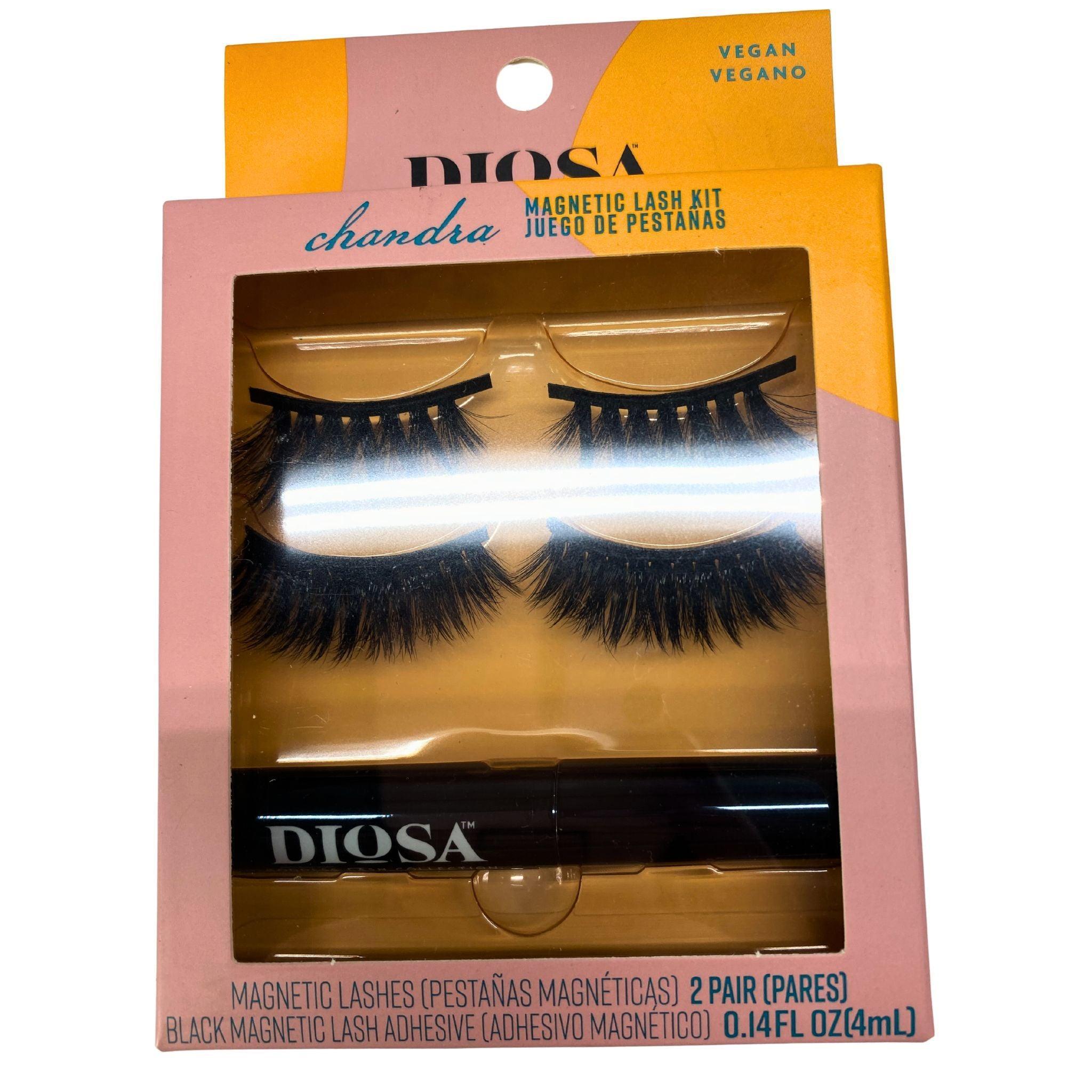 Diosa Vegan Magnetic Eyelash Kit - Chandra 2 Pair Black Magnetic Lashes with Adhesive 0.14 fl oz (72 Pcs) for Natural Look & Easy Application - Perfect for Daily Wear, Parties & Special Occasions