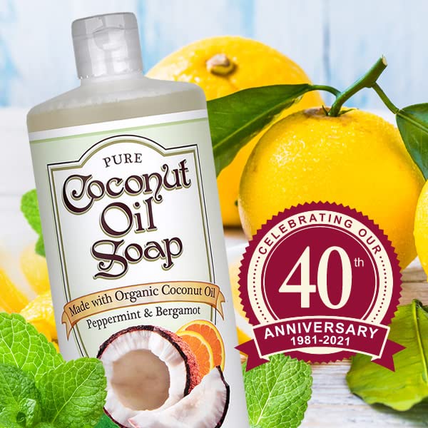 NutriBiotic Organic Coconut Oil Soap with Peppermint & Bergamot – 32 Oz Twin Pack | USDA Certified, Biodegradable, Vegan | GMO-Free, Gluten-Free, No Parabens or Sulfates | Rich Lathering for Deep Cleansing | Perfect for Sensitive Skin & Eco-Friendly Bathing