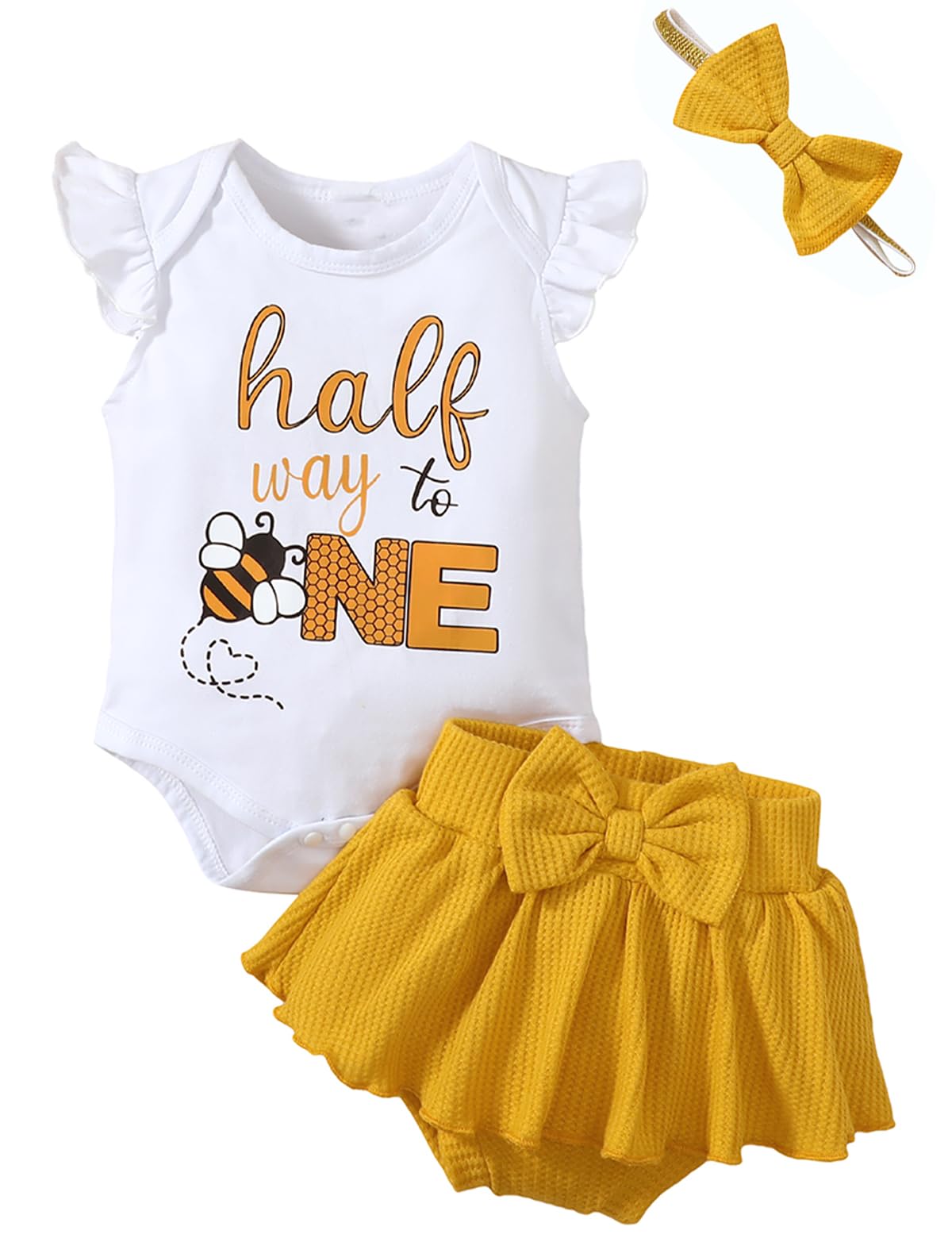 Adorable Baby Girl 1/2 Birthday Outfit - Cute Bee-Themed Skirt Set for Halfway to One Celebration | Perfect for Photoshoots, Birthday Parties & Special Occasions