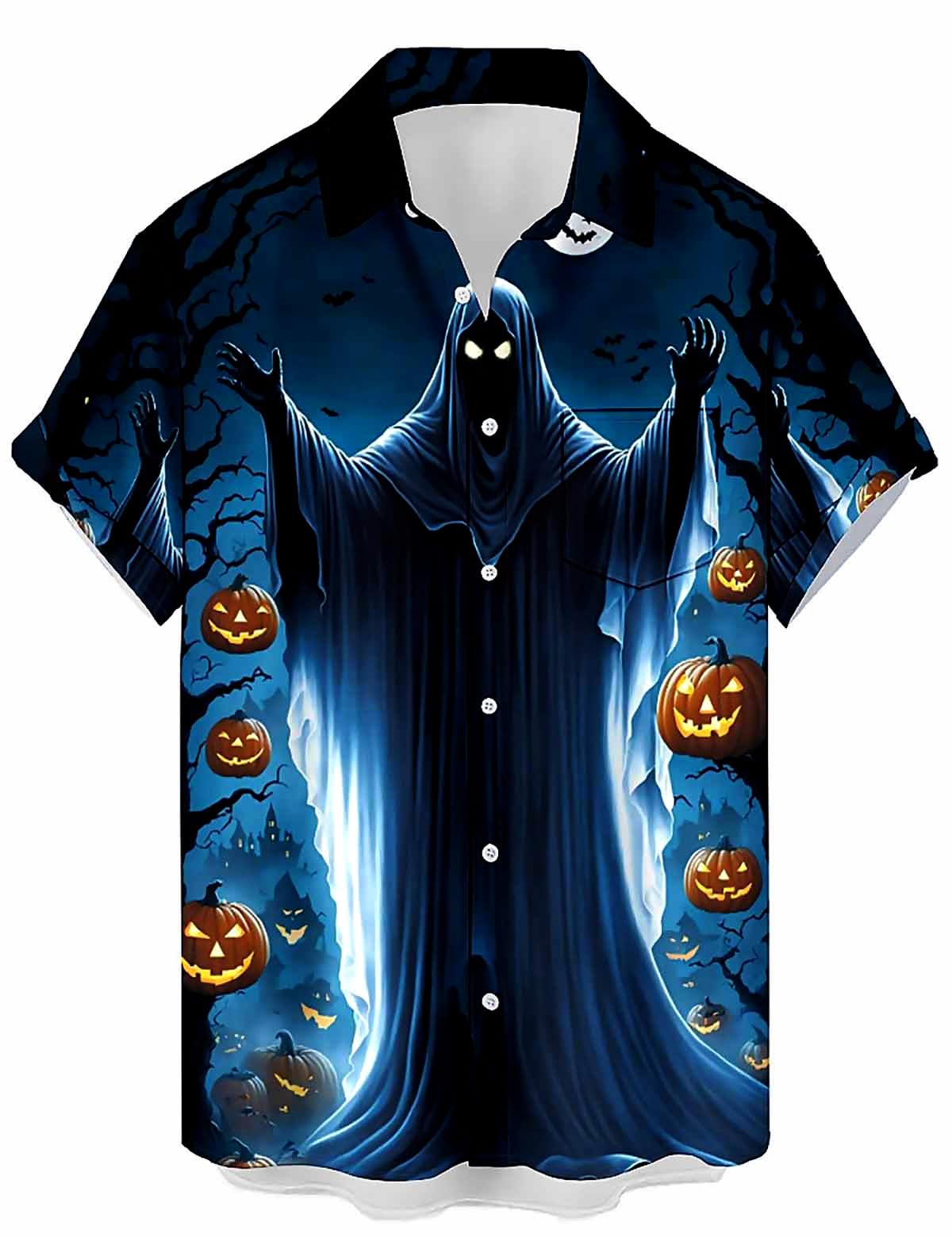 Funny Halloween Shirts for Men - Spooky Pumpkin Ghost Spider Monster Costume Short Sleeve Button Down Shirt | Perfect for Halloween Parties, Costume Contests & Trick or Treating