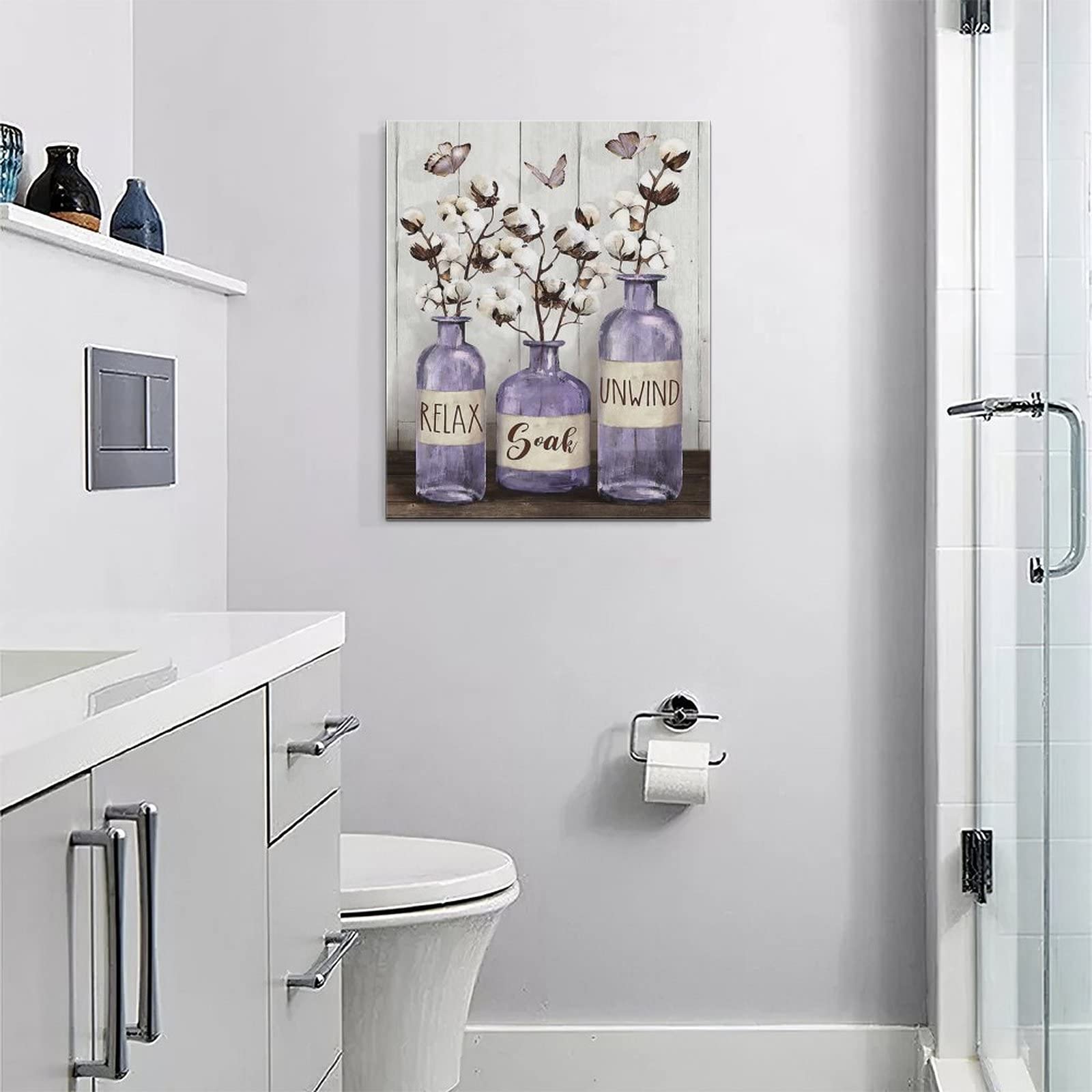 Rustic Farmhouse Bathroom Wall Art - Purple Canvas Prints 16