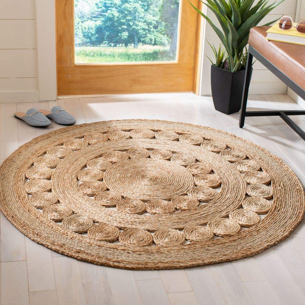 SAFAVIEH Handmade Boho Jute Area Rug 9' Round - Natural Fiber Round Collection NFB250A for Living Room, Bedroom & Boho Decor