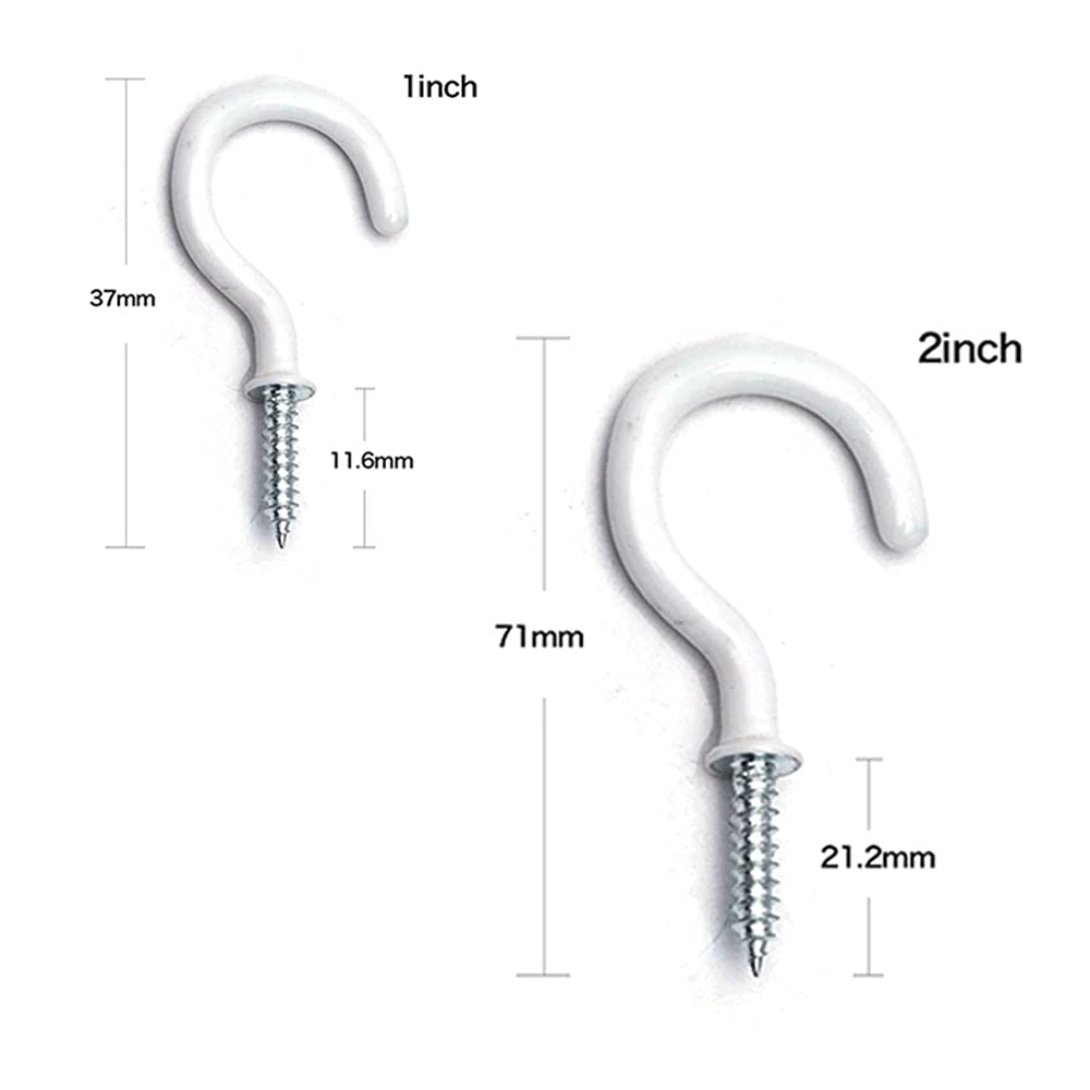 10-Pack White Heavy Duty Screw-in Ceiling Hooks for Mugs - 2 Inch Shouldered Hanger Cup Hooks - Ideal for Kitchen, Pantry, or Garage Organization