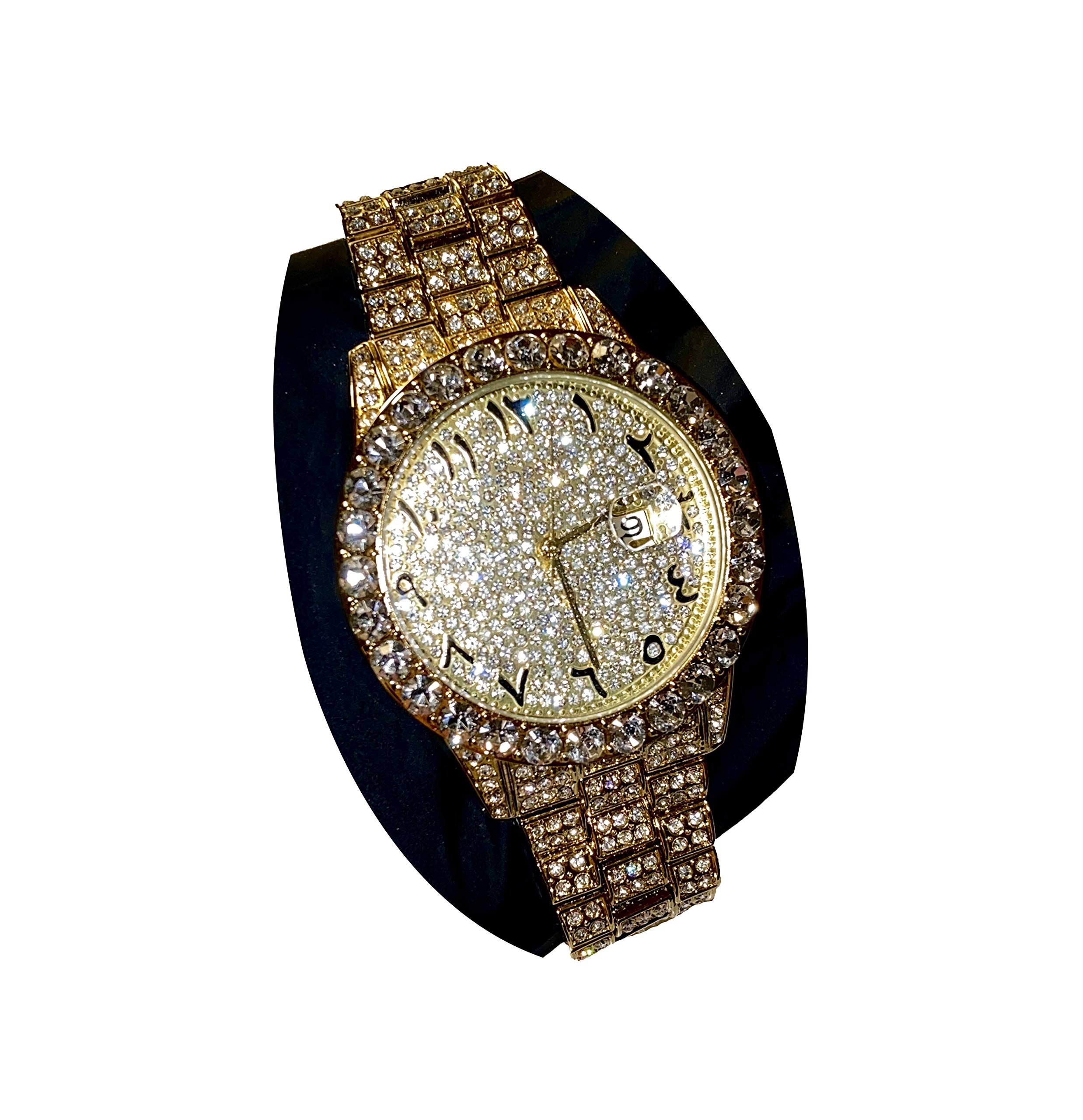 Luxury CZ Diamond Iced Bracelet Watch for Men & Women - Arabic Numeric Round Dial Hip Hop Rapper Watch - Adjustable Wristband for Custom Fit - Perfect for Parties, Gifts & Fashion Statement