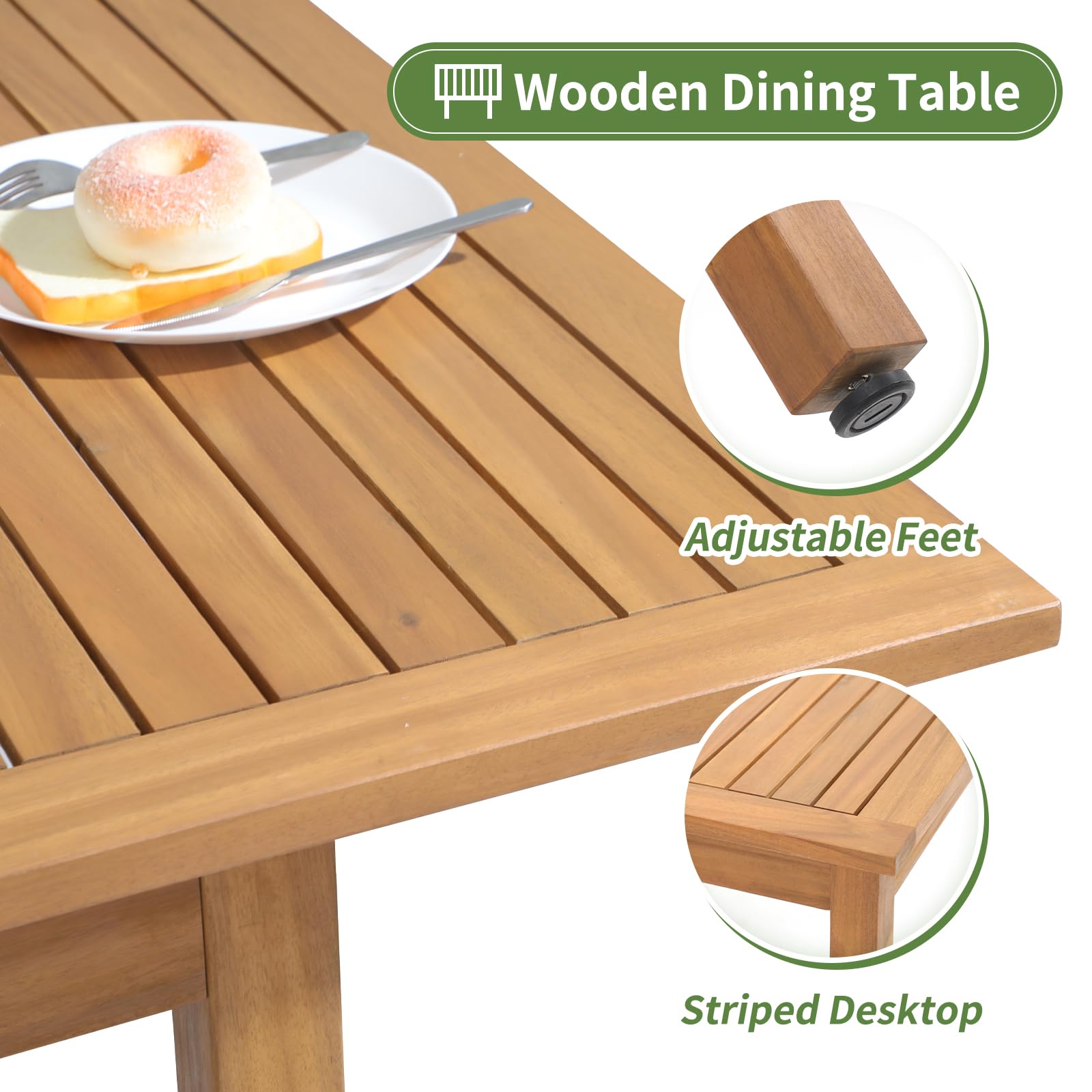 OC Orange-Casual 6-8 Person Extendable Solid Acacia Wood Dining Table (59''-79'') - Indoor/Outdoor Rectangular Table for Kitchen, Patio & Deck - FSC Certified - Perfect for Family Dinners & Outdoor Entertaining