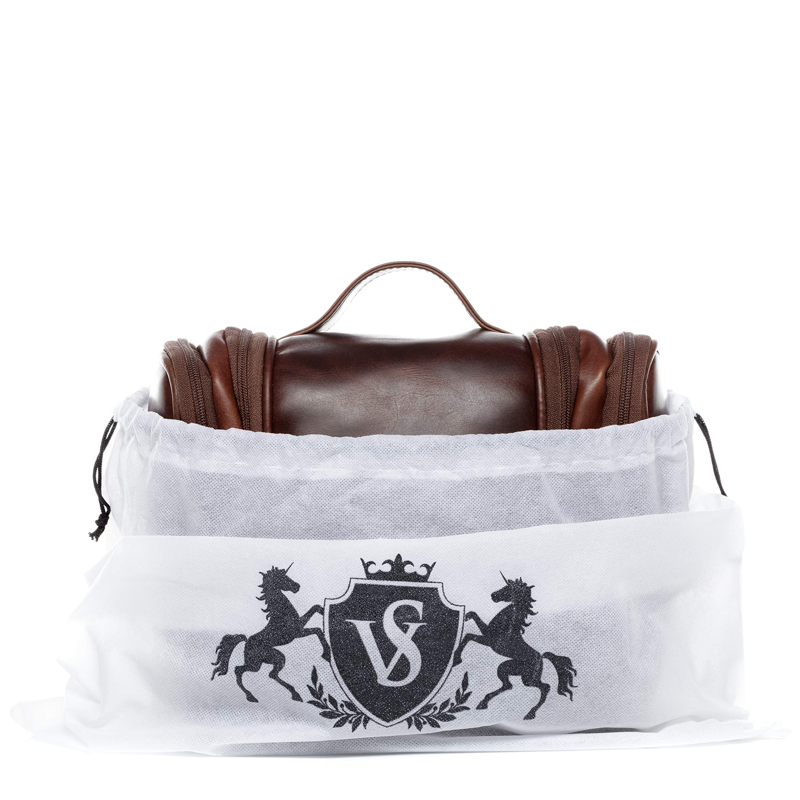 Premium Real Leather Toiletry Bag for Men & Women – SID & VAIN Wash Bag Dexter Large Travel Overnight Gym Shaving Bag – Unisex Brown Leather Organizer for Travel, Gym & Daily Use