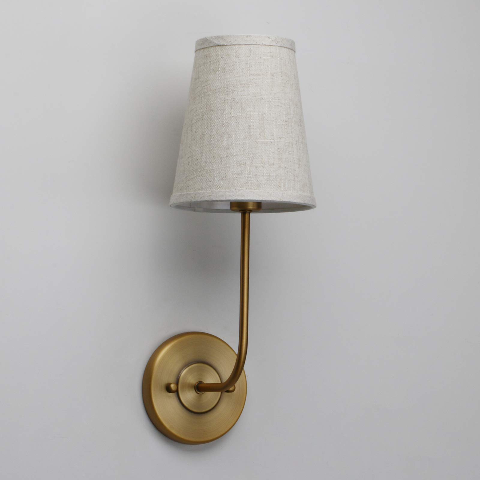 Vintage Brass Wall Sconces Set of 2 - Linen Shade Bathroom Vanity Lights for Bedroom & Living Room