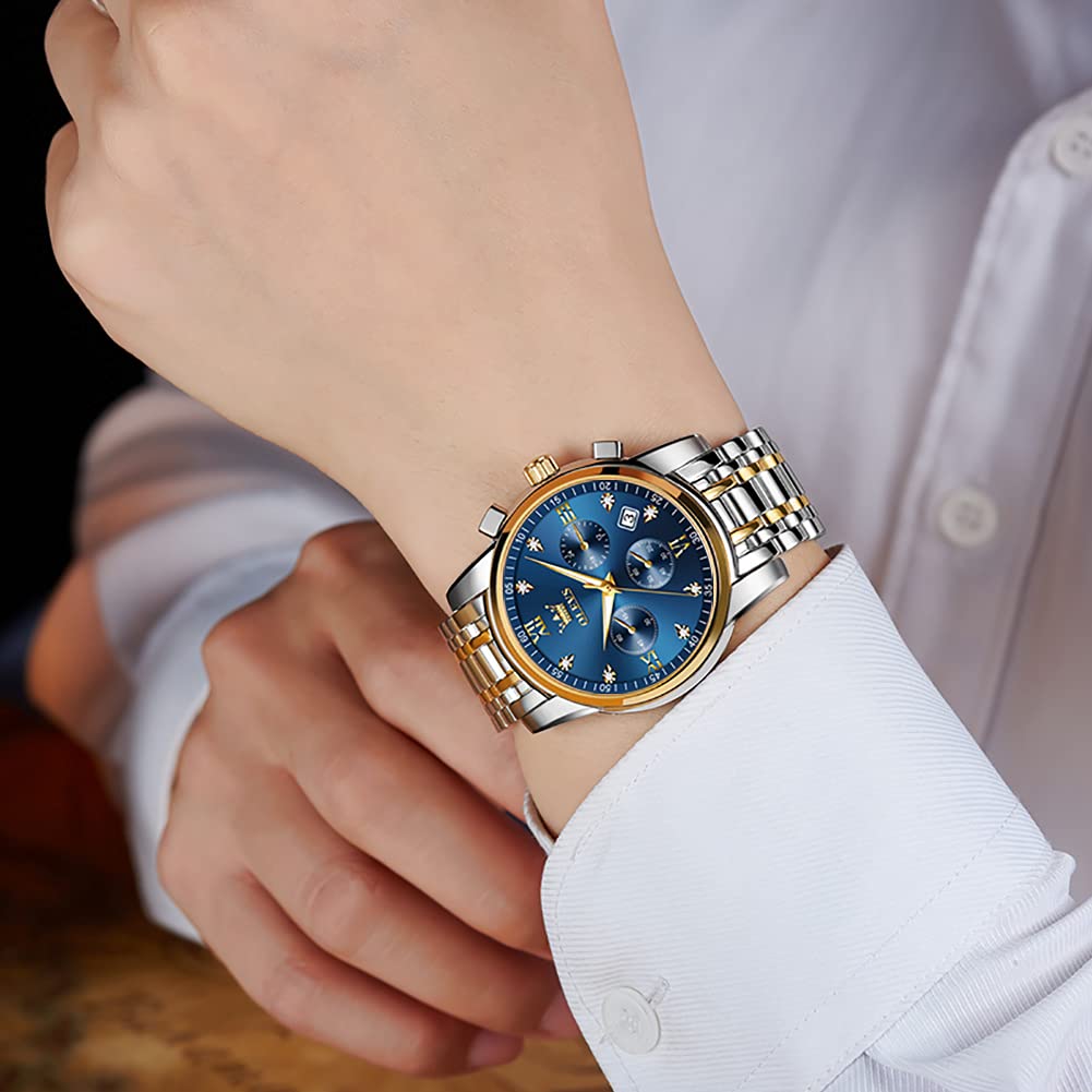 OLEVS Men's Multifunction Watch - Stainless Steel Chronograph with Date, Waterproof & Luminous Dial, Classic Wristwatch for Business, Casual & Outdoor Activities