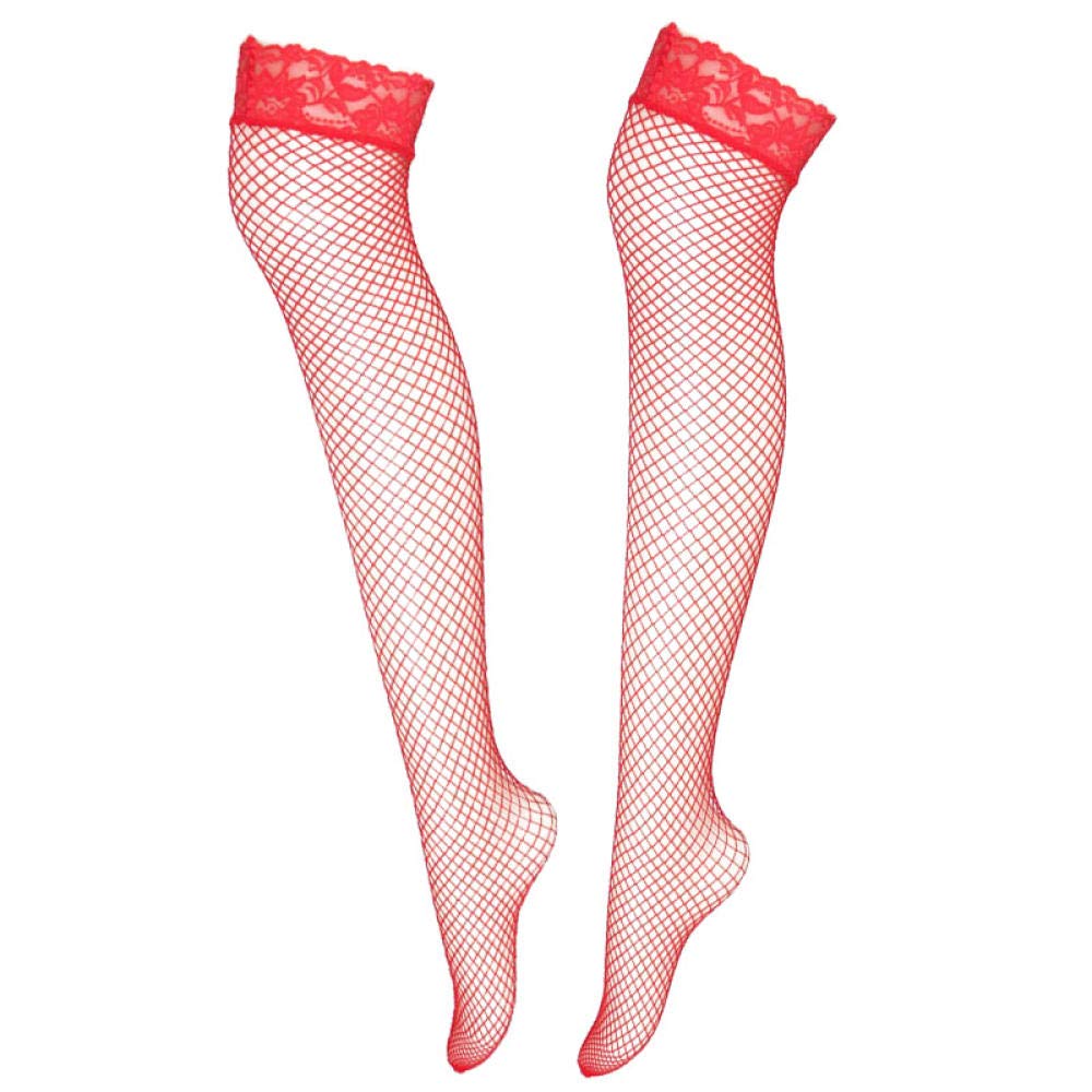 Sexy Fishnet Stockings for Women - 3 Pairs Red Thigh High Nylon Stockings, Summer Thin Transparent Mesh Over Knee Socks with Elasticity | Perfect for Cosplay, Night Out & Fashion Outfits