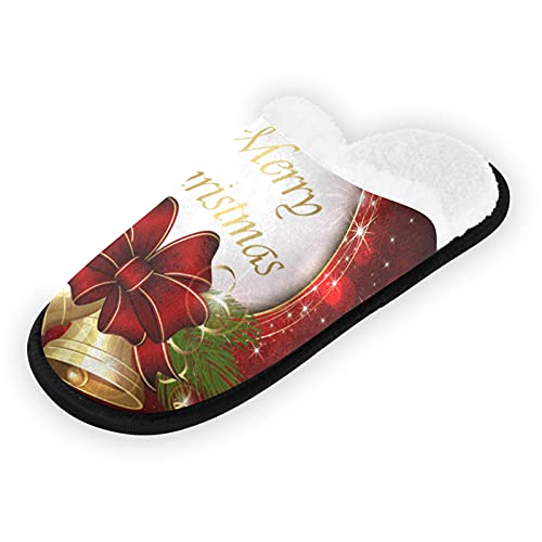 ALAZA Merry Christmas Snowflake Golden Bell Non-Slip Cotton Slippers for Men & Women - Cozy Home, Hotel, Spa & Travel House Shoes for Winter Comfort