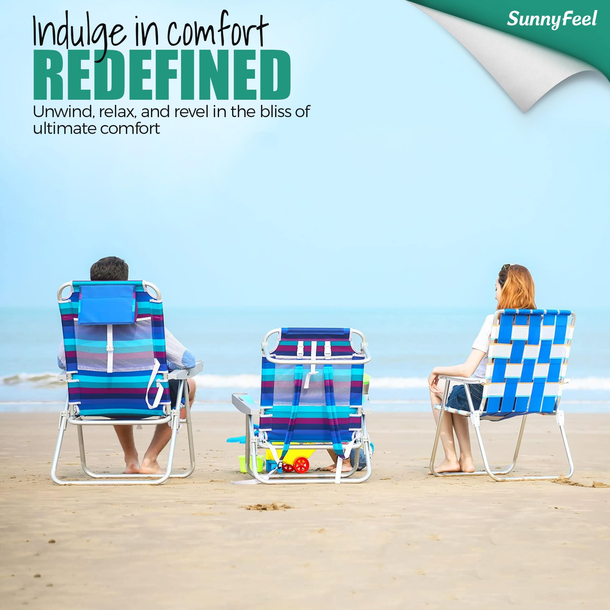 Sunnyfeel Heavy Duty 500lb Capacity Folding Beach Chair for Adults - Lightweight Portable Sand Chair with Cup Holders, Tall Foldable Camping Lawn Chair for Outdoor Activities, Beach, Picnic, Concert & Sports Events - Perfect for Summer Vacations, Backyard Relaxation and Tailgating Parties