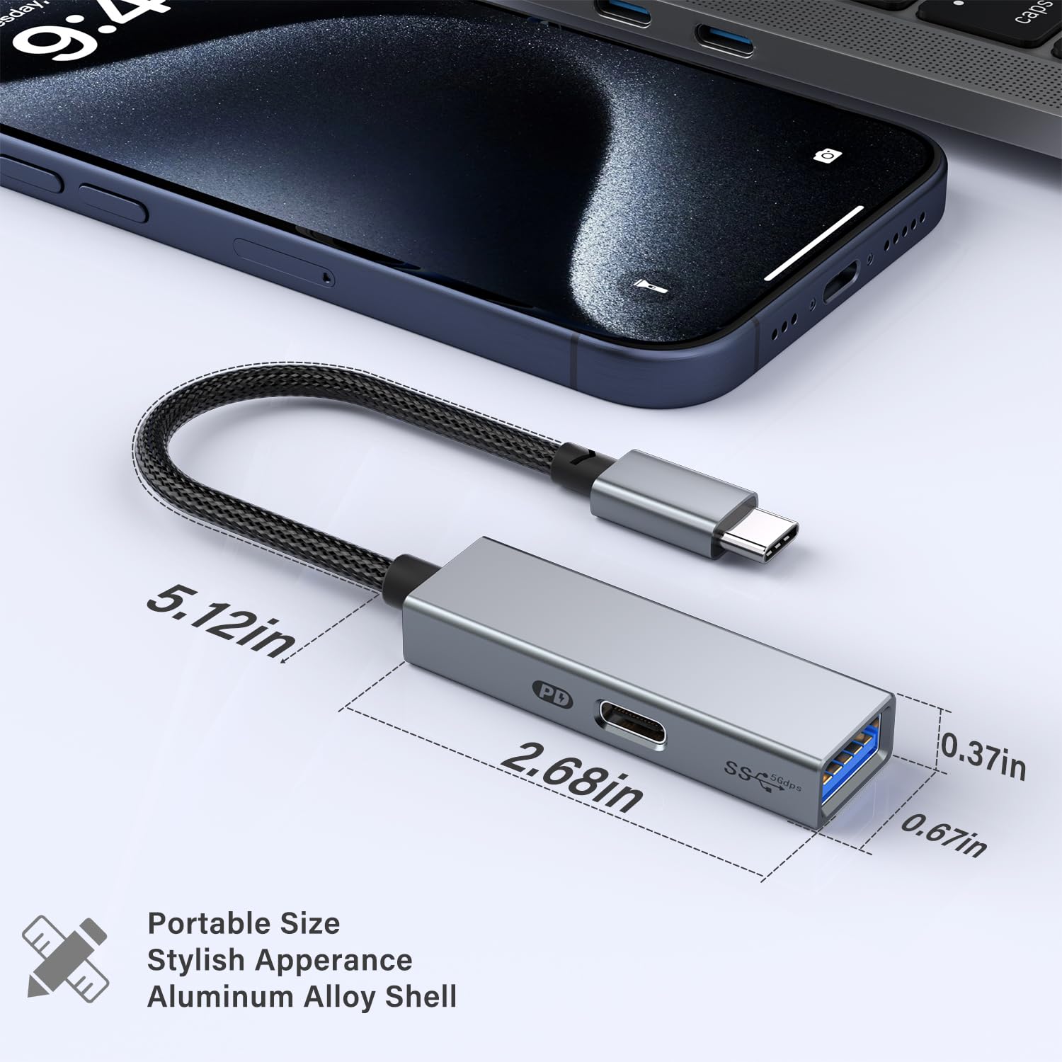 2-in-1 USB C to USB 3.0 OTG Adapter with 60W PD Charging - Compatible with iPhone 15/15 Pro, iPad Pro, MacBook Pro/Air, Galaxy S24/S23, Chromecast with Google TV, Pixel 8 - Fast Data Transfer & Simultaneous Charging for Work, Travel & Home Entertainment