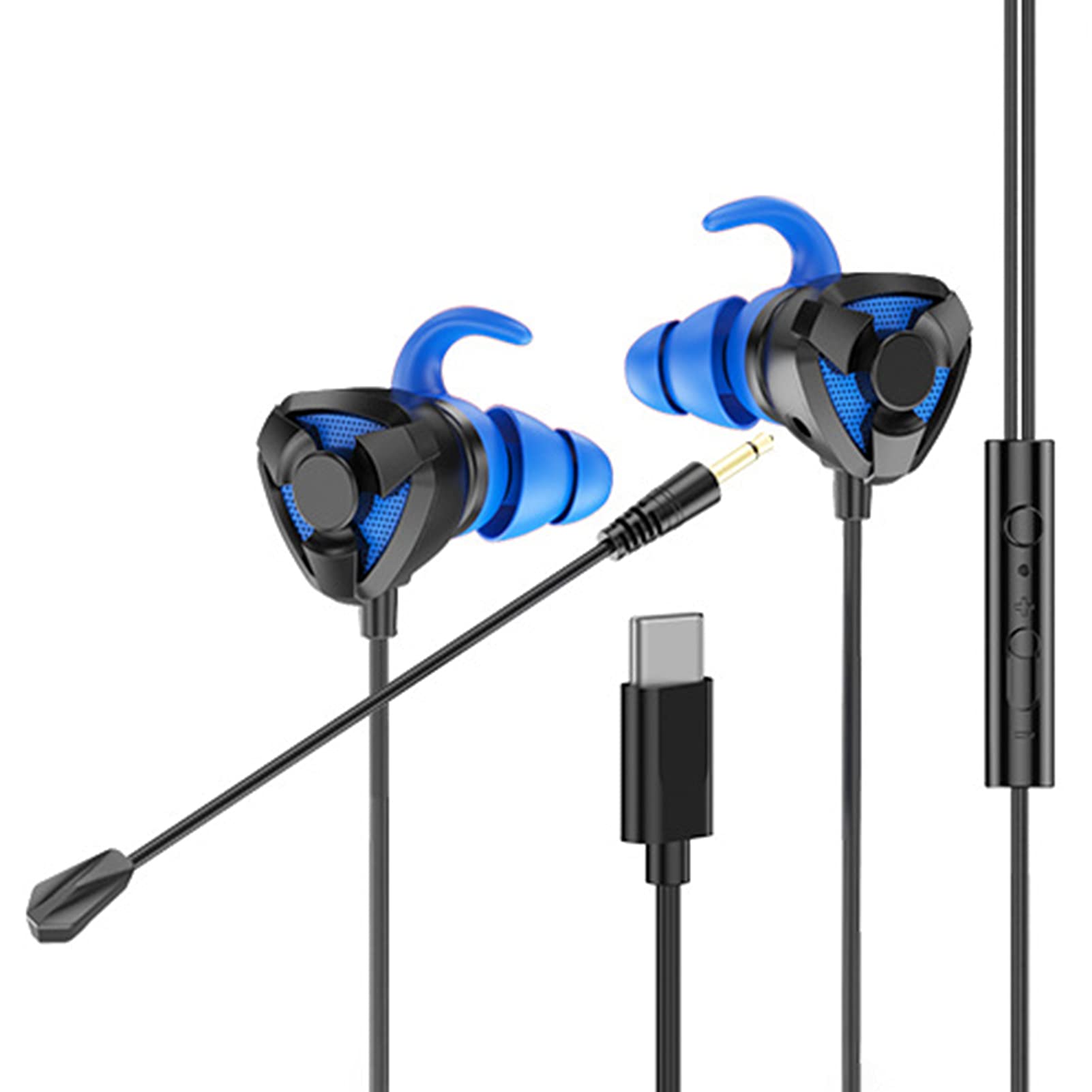 ZTGD GM902 Wired Gaming Earphones with High Sensitivity & Surround Sound - Ergonomic 3.5mm/Type-C HiFi Earbuds for PC, Mobile Gaming & Sports (Black/Blue) - Perfect for Competitive Gaming, Workouts & Commuting