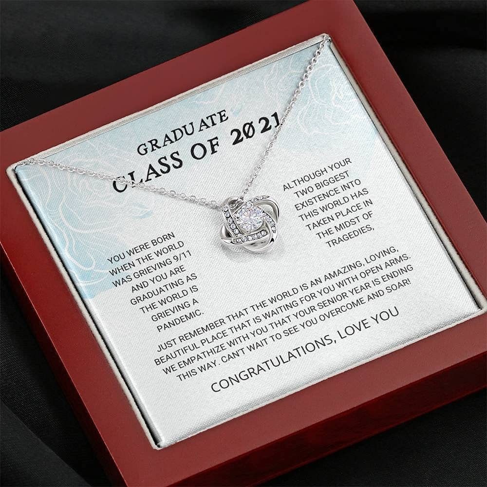 2021 Graduation Love Knot Necklace - Personalized Jewelry Gift for Graduate Class | Senior Graduate Present, Unique Graduation Gift Ideas with Card | Perfect for Commencement Ceremonies & Celebrations