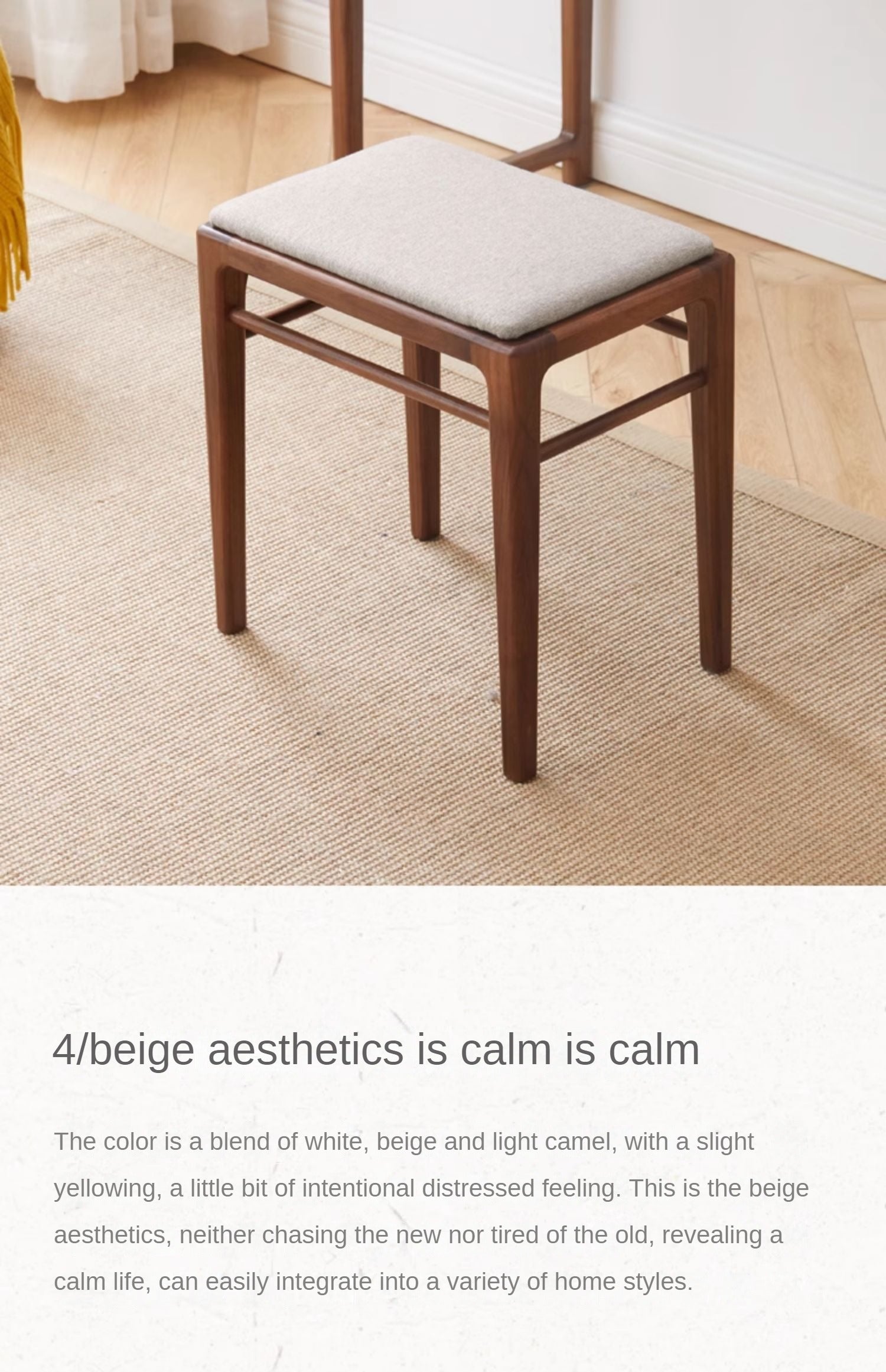 Solid Black Walnut Wood Makeup Stool - Durable & Stylish Vanity Seat for Bedroom, Bathroom, or Dressing Room