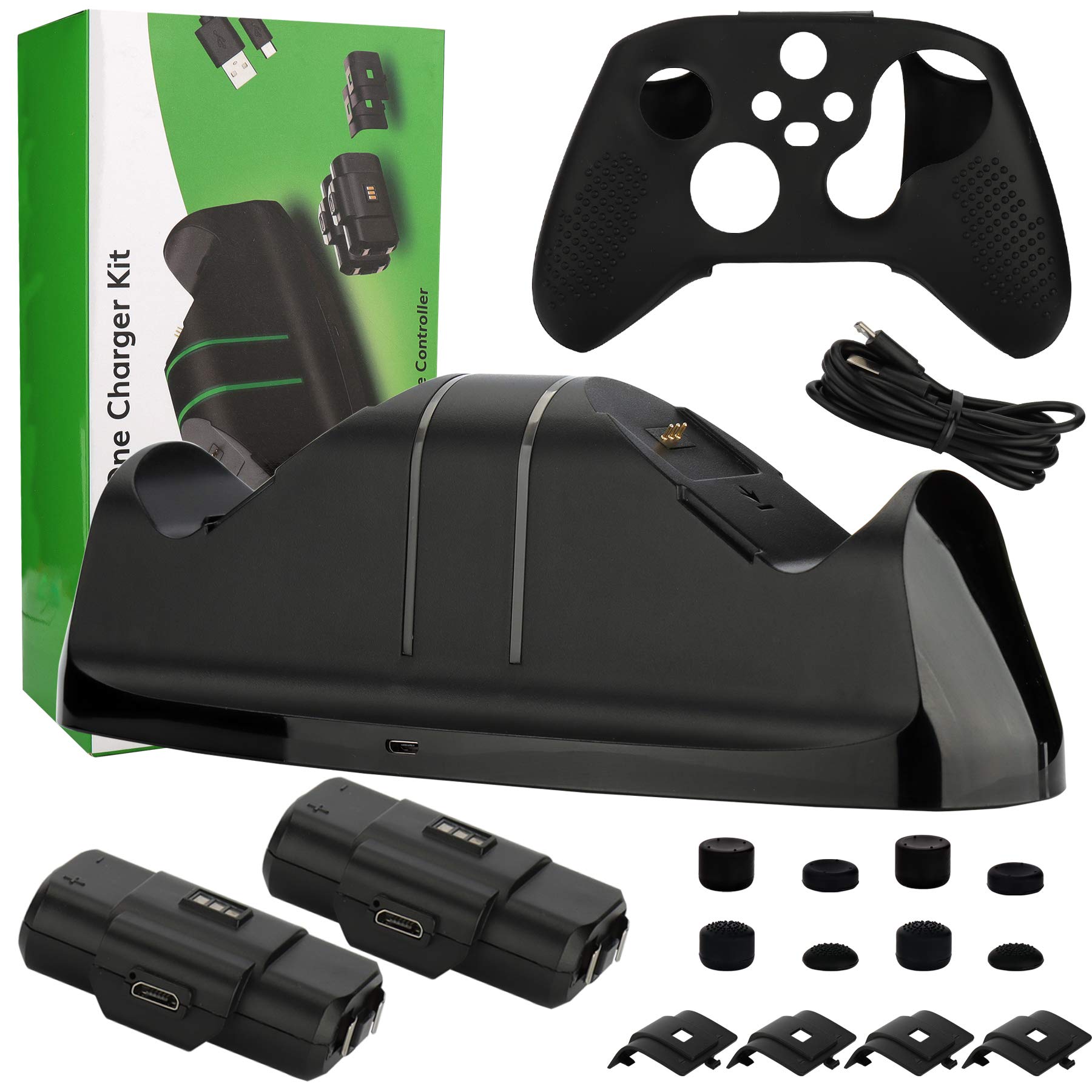 Xbox Series X|S & One Controller Charger - Dual Charging Dock with 2 Rechargeable Battery Packs, 4 Controller Covers, 8 Thumb Grips, Custom Skin & USB Charging Cable - Perfect for Gaming Sessions & Multiplayer Setup