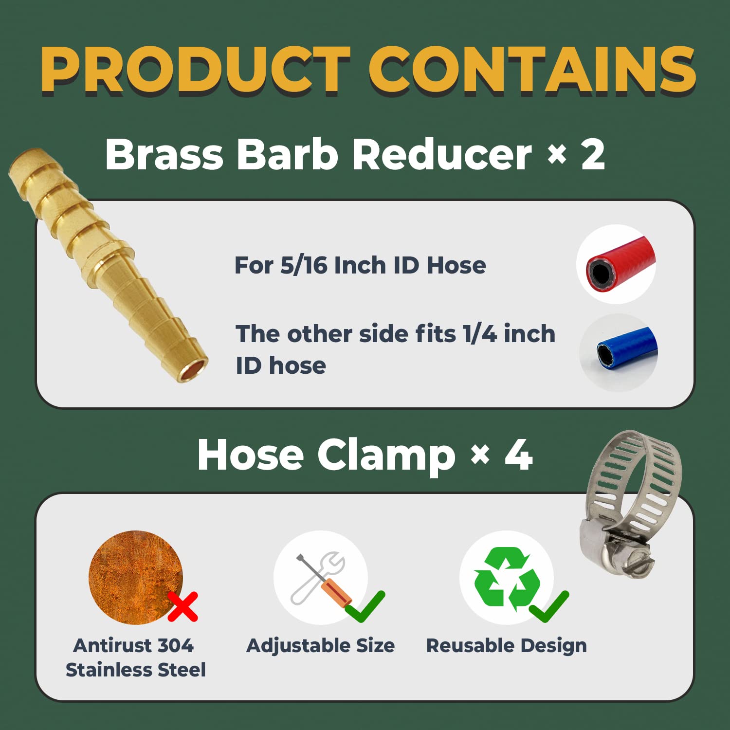 LIONMAX Brass Hose Barb Adapter Fittings 2 PCS - 5/16