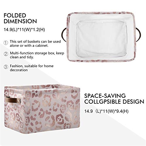SEULIFE Rose Gold Leopard Print Pink Foldable Storage Basket - Large Collapsible Organizer Bin with Handles for Toys, Bathroom, Nursery & Closet - 2 Pack Storage Boxes for Home Organization & Kids Room Decor