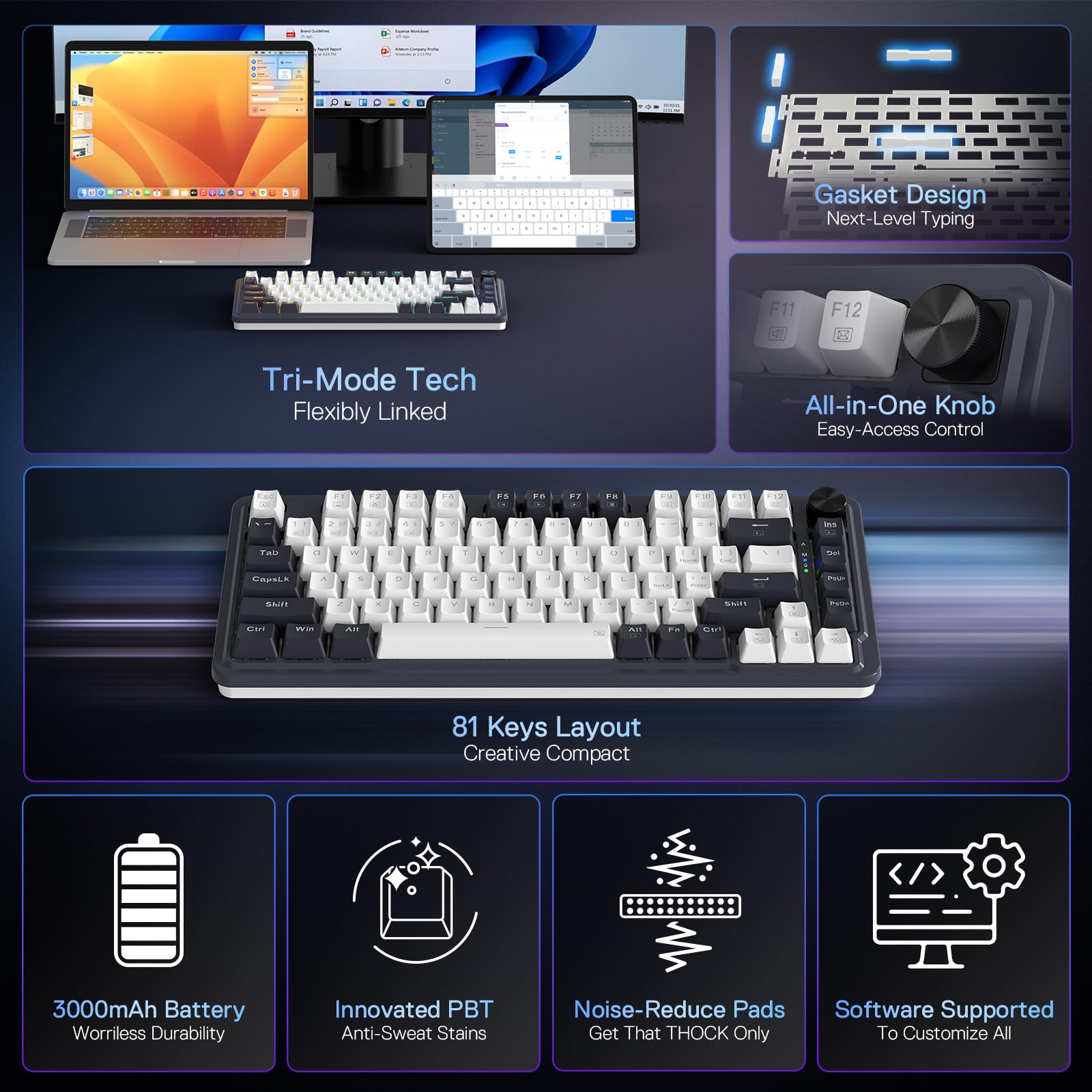 Redragon K673 PRO 75% Wireless RGB Gaming Keyboard | 3-Mode Hot-Swap Mechanical for PC Gaming