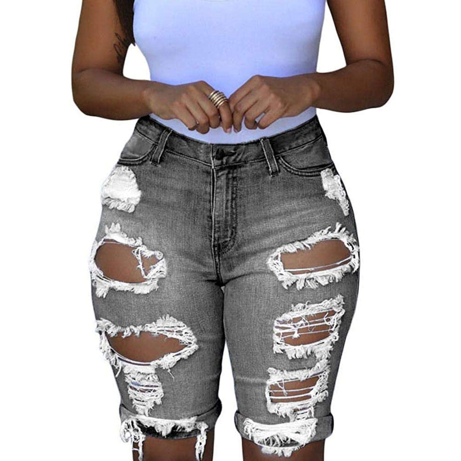 Women's High Waist Denim Shorts - Summer Stretch Jean Shorts with Pockets for Women | Casual Wear, Beach Outfits, and Everyday Comfort