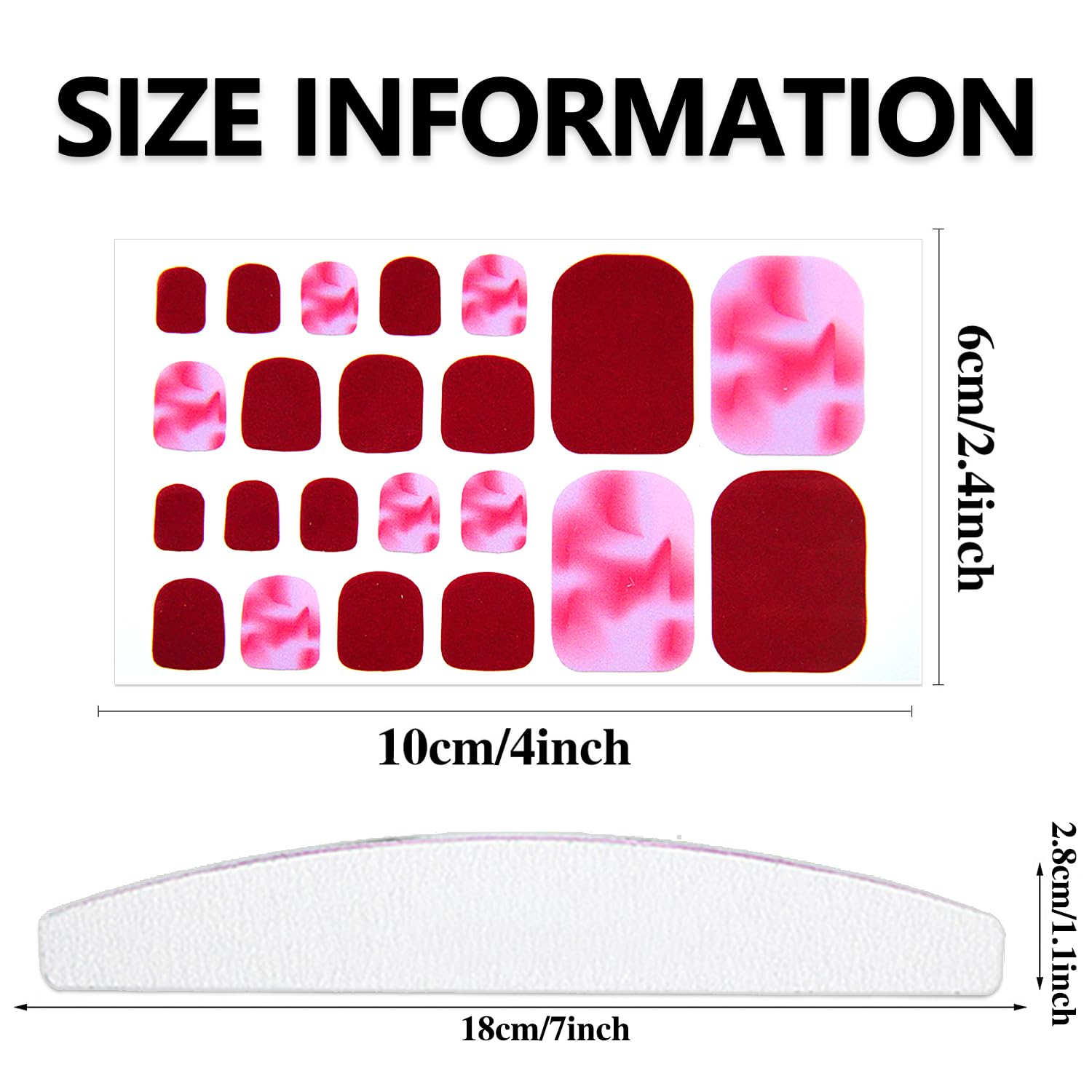 WOKOTO 20 Sheets Pink Cute Toe Nail Stickers for Women - DIY Nail Polish Strips with Nail File Set | Easy Stick-On Gel Nail Art for Toes | Perfect for Pedicures, Parties & Summer Beach Looks