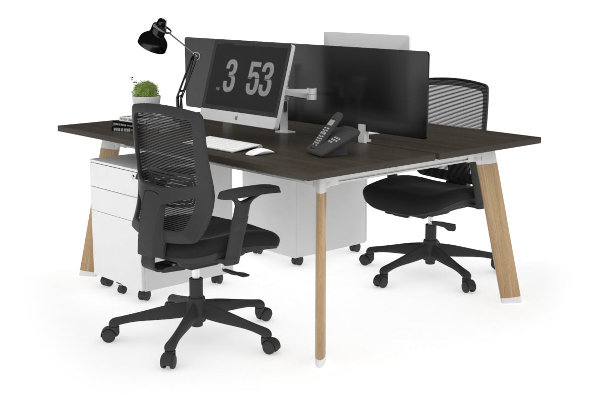 2 Person Workstation with Wood Imprint Frame - 1200L x 700W - Perfect for Home Office, Coworking Spaces & Small Business Teams