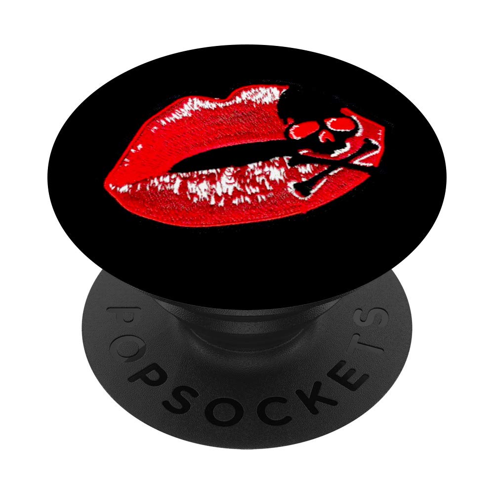 Red Kiss Lips Skull Crossbones Skeleton Death Skull PopSocket - Phone & Tablet Grip Stand for Horror Fans | Perfect for Halloween, Gothic Decor & Phone Protection