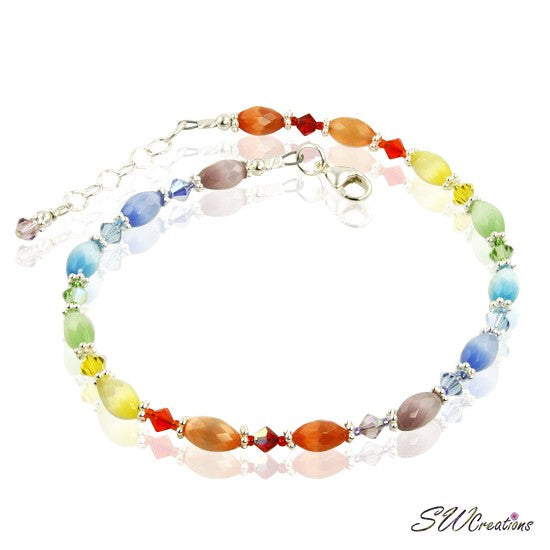 Rainbow Cat's Eye Crystal Ankle Bracelet for Women - Elegant Adjustable Anklet for Summer, Beach, Party & Boho Fashion Accessories