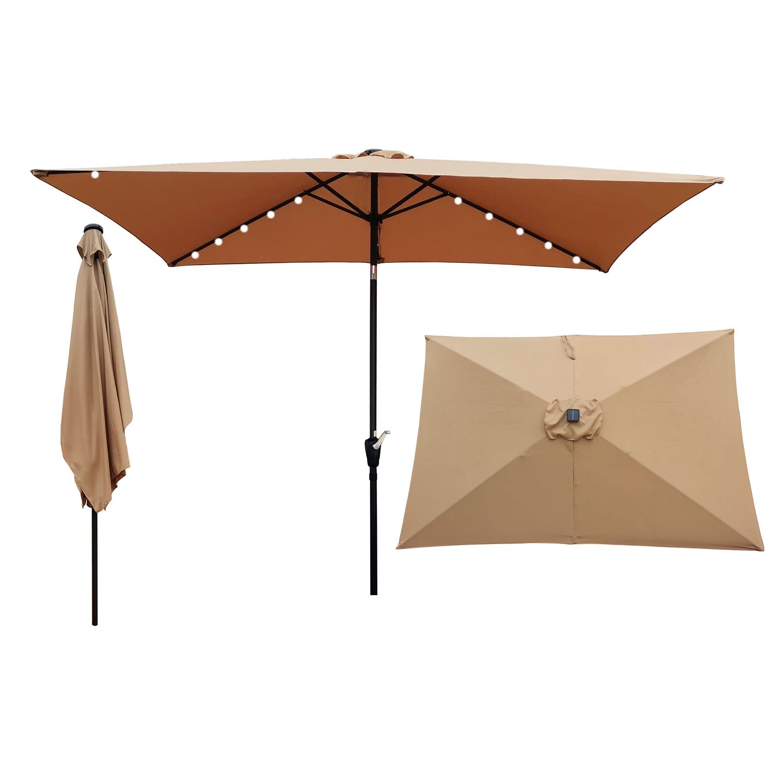 Solar-Powered Sunbrella Patio Umbrella with LED Lights - Windproof & Rustproof Outdoor Shade Umbrella for Backyard, Garden, Deck, Picnic - Perfect for Evening Gatherings and Outdoor Dining