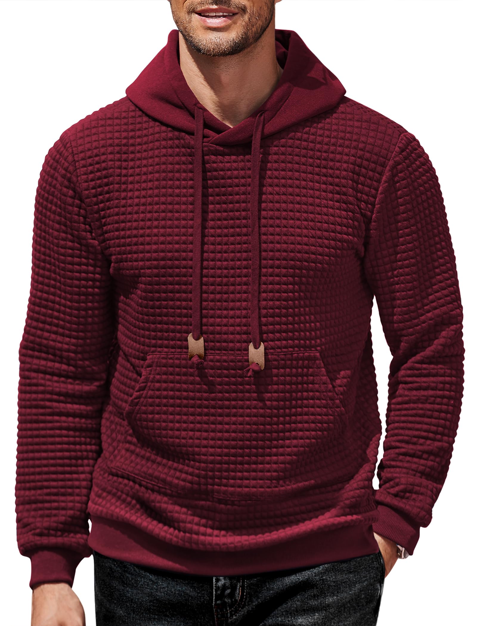 COOFANDY Men's Fashion Waffle Knit Pullover Hoodie with Pocket - Long Sleeve Casual Sweatshirt for Streetwear, Loungewear & Outdoor Activities