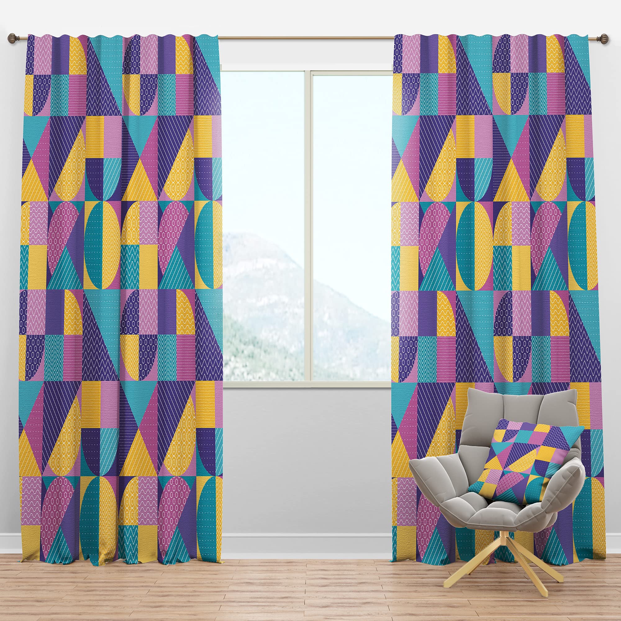 Geometric Pastel Abstract Blackout Curtains - Thermal Insulated Single Panel (52x90 inches) for Bedroom & Living Room - Noise Reducing & Light Blocking for Better Sleep & Home Decor