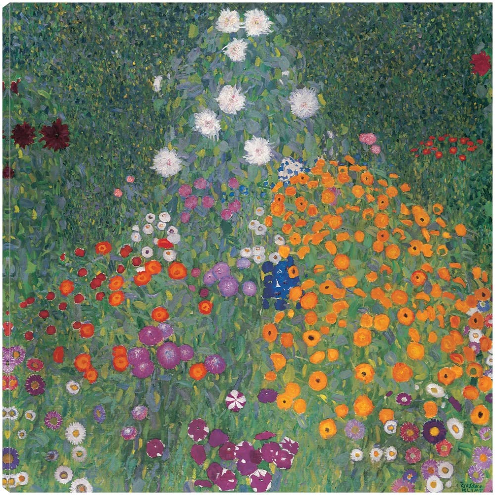 Gustav Klimt Floral Canvas Wall Art - 32x32 Inch Botanical Print for Bathroom & Bedroom Decor | Vintage Garden Flower Painting | Handmade Canvas Artwork for Living Room, Office & Home Decor