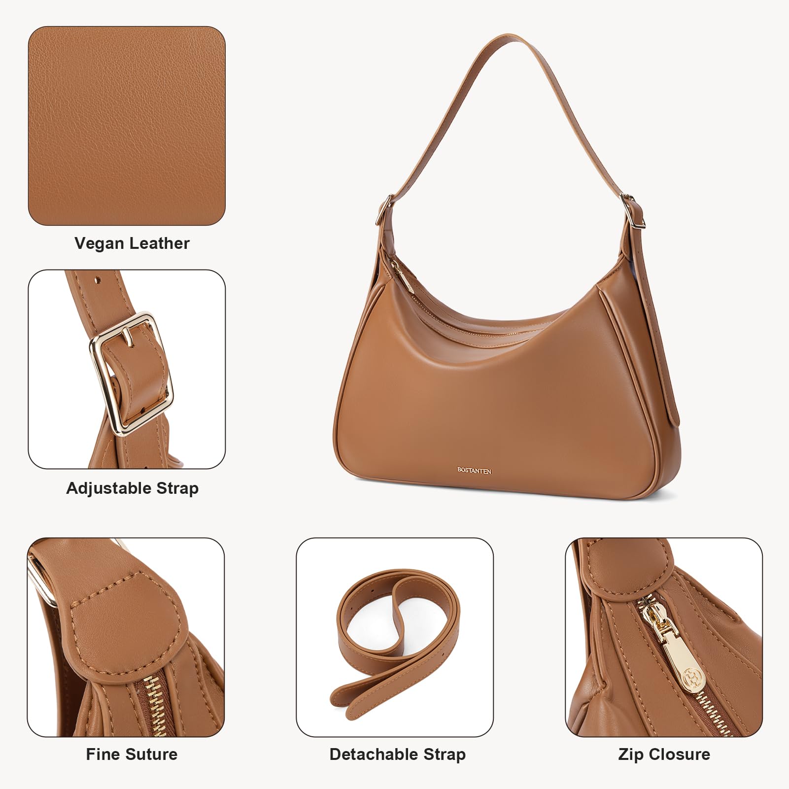 BOSTANTEN Women's Small Crossbody Purse - Trendy Crescent Shoulder Bag Hobo Handbag for Everyday Use, Date Night & Travel Accessories