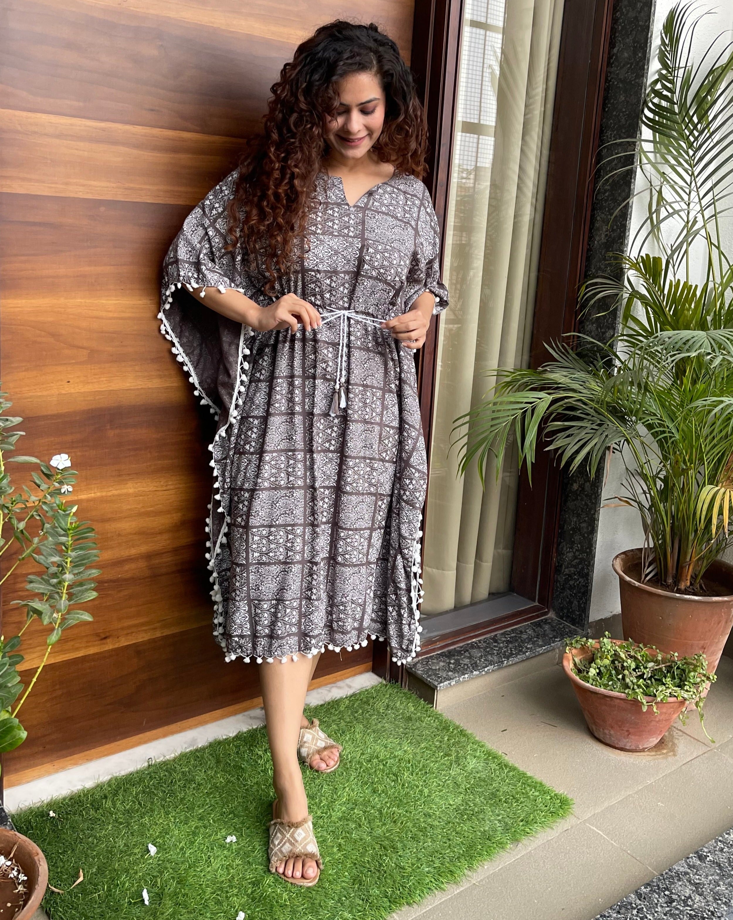 Earthy Escape Cotton Brown Kaftan Dress for Women - Boho Chic Loose Fit Maxi Dress - Perfect for Beach Vacation, Summer Outfits & Lounge Wear