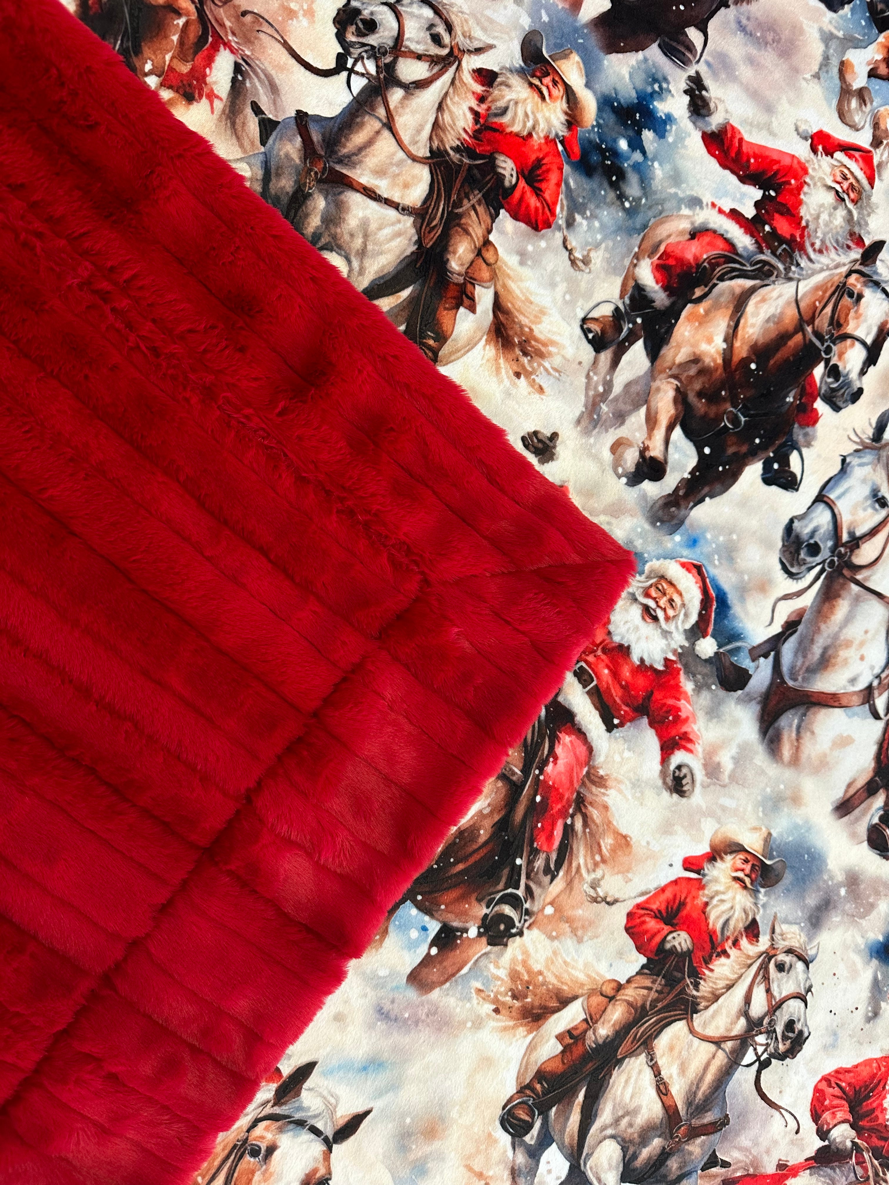 Premium Red Luxe Minky Blanket 53x78 - Soft Cowboy Santa Design for Christmas Decor, Cozy Bedding & Gift Ideas