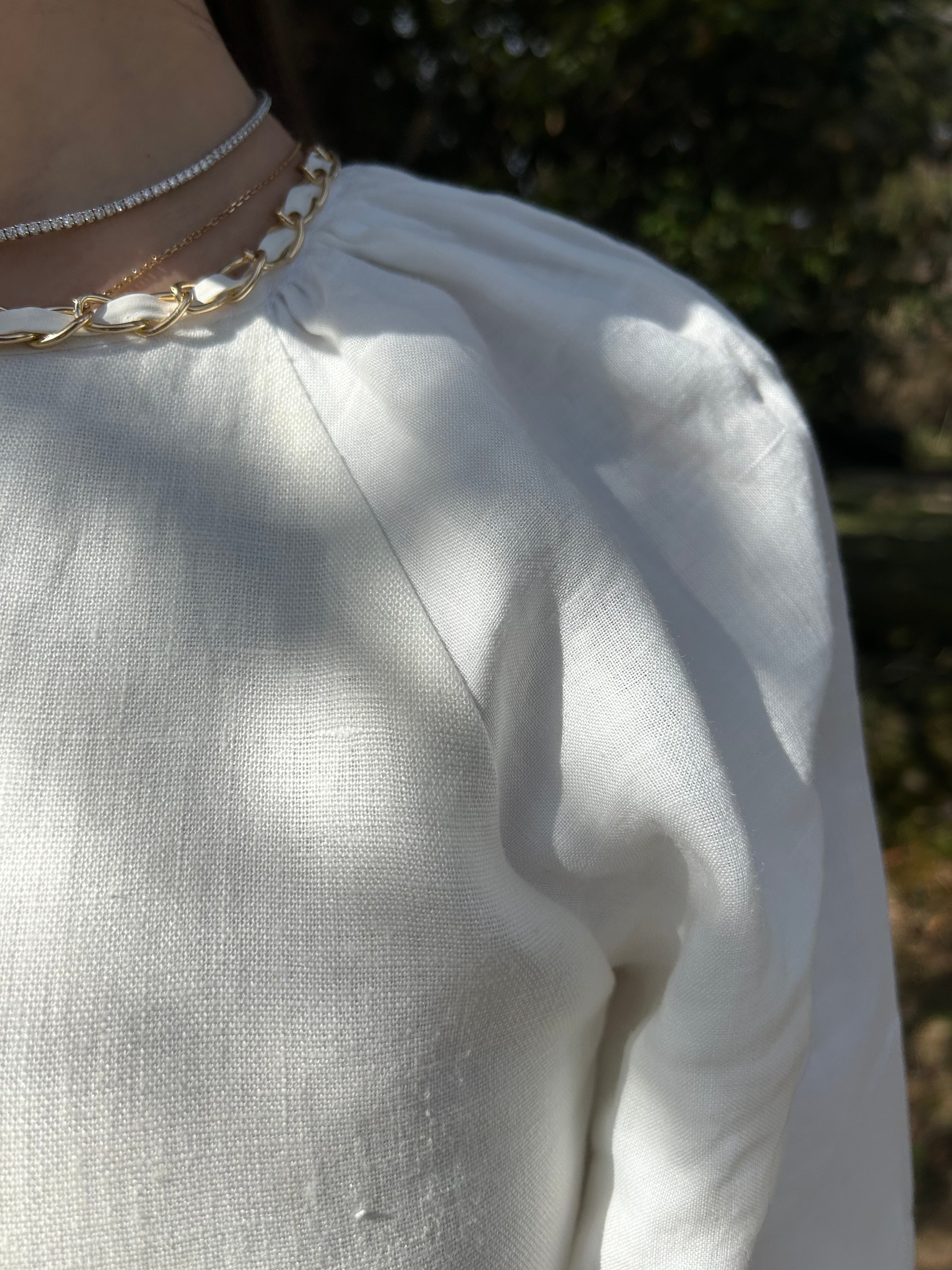 Elegant White Linen Chain Strap Dress for Women - Perfect for Summer Beach Vacations, Garden Parties & Boho Chic Outfits