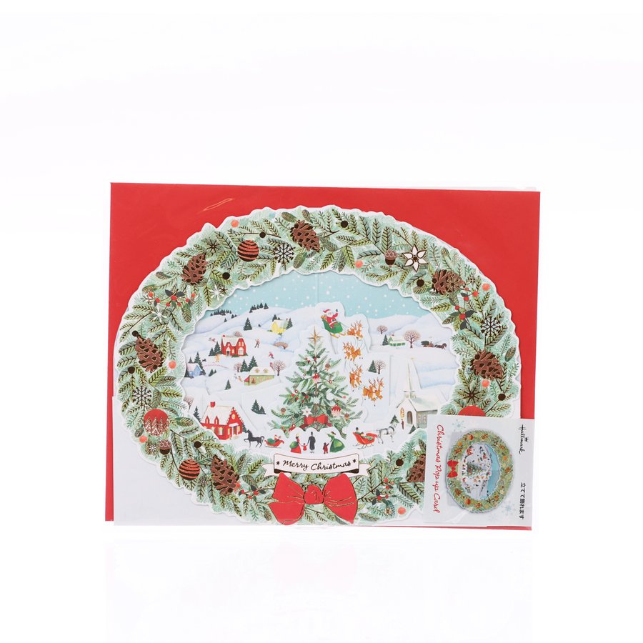 Hallmark Christmas Pop-Up Greeting Card with 3D Wreath Design - 30g - Perfect for Holiday Wishes, Office Decor & Festive Gift Giving