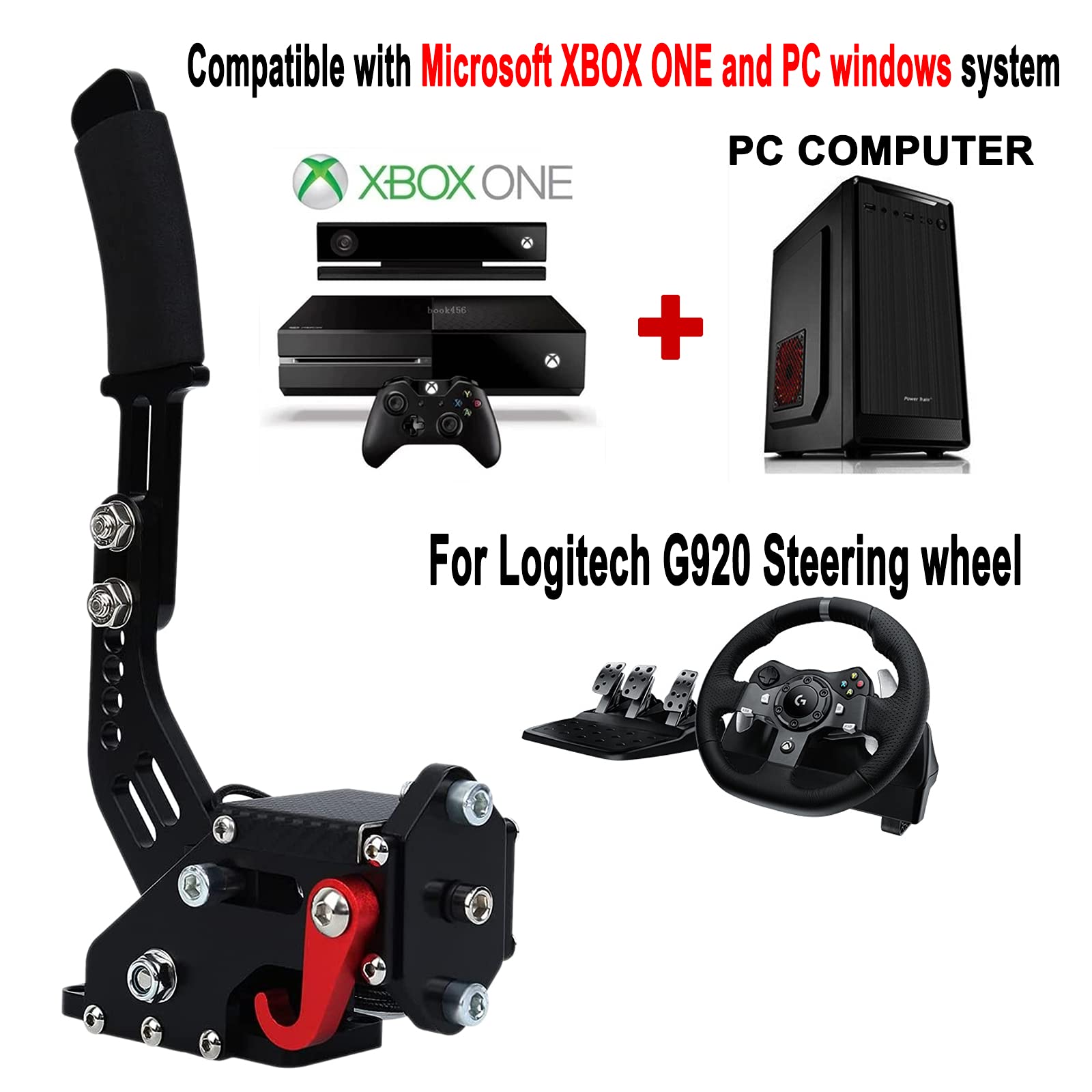 Obokidly Upgraded USB Handbrake for Sim Racing - Compatible with Logitech G920, XBOX ONE/XBOX ONE S & PC - Black Ergonomic Hand Brake with Clamp for Realistic Drifting & Rally Games - Perfect for Racing Simulators & Gaming Setups