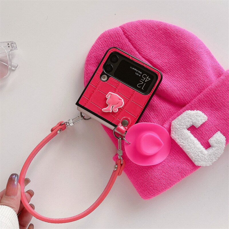 Barbie Fashion Leather Phone Case for Samsung Galaxy Z Flip 3/4 - Stylish Women's Smartphone Cover with Keychain, Perfect Gift for Her - Ideal for Daily Use, Work, and Travel