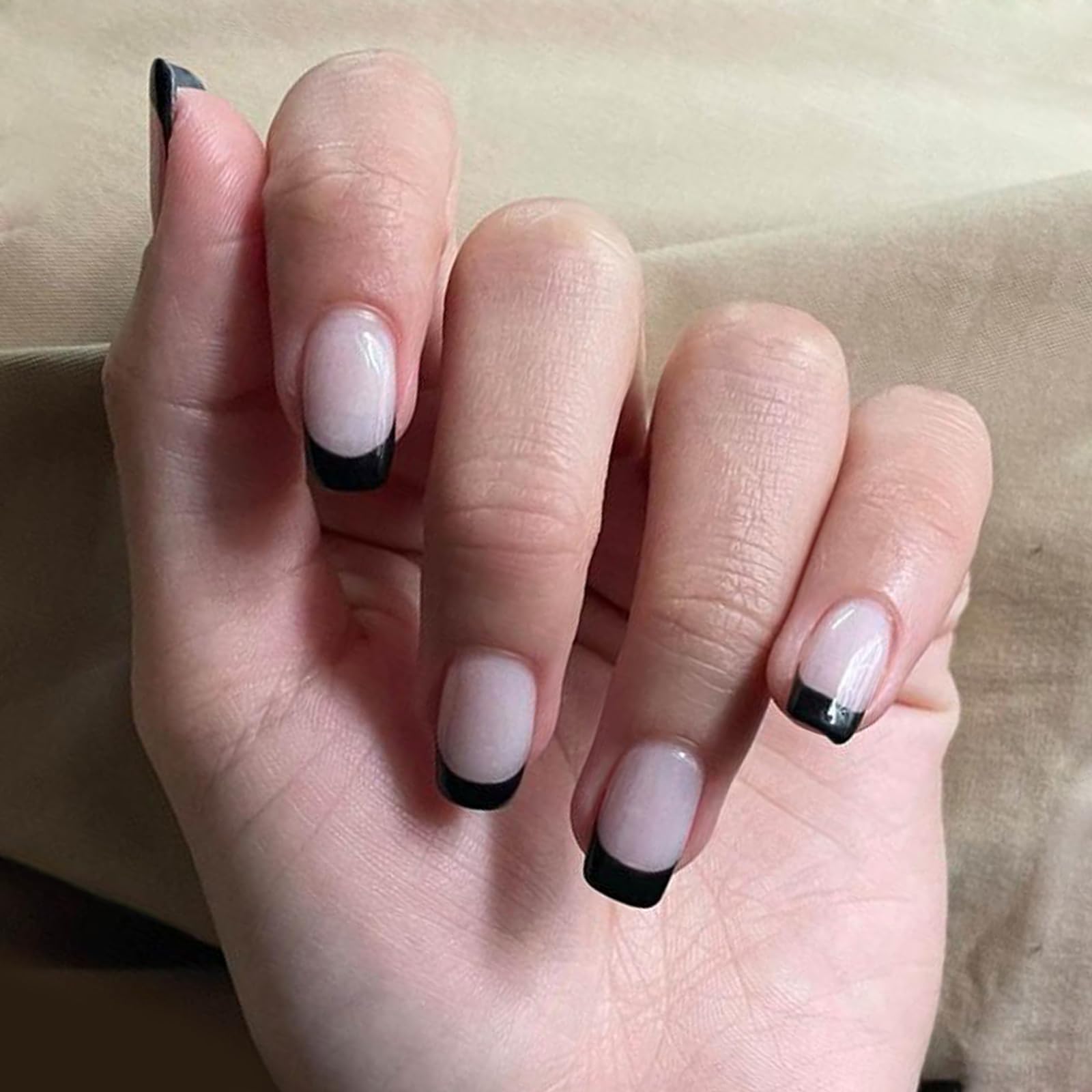 Semi Cured Gel Nail Strips - 20pcs Black French Tip UV Gel Nail Stickers | Long Lasting, Easy Application & Removal | Works with UV/LED Lamp | Perfect for Home Manicures, Parties & Special Occasions
